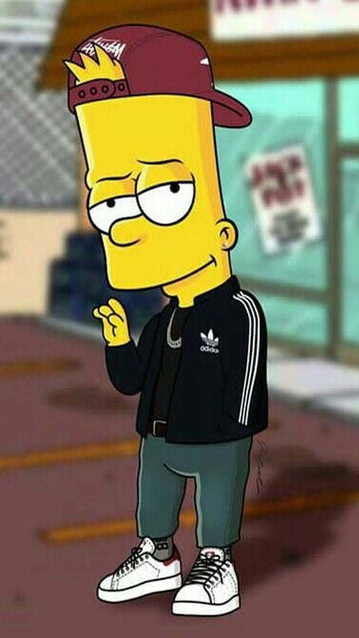 Bart Simpson, maroon cap, black Adidas jacket, HD Phone Wallpaper