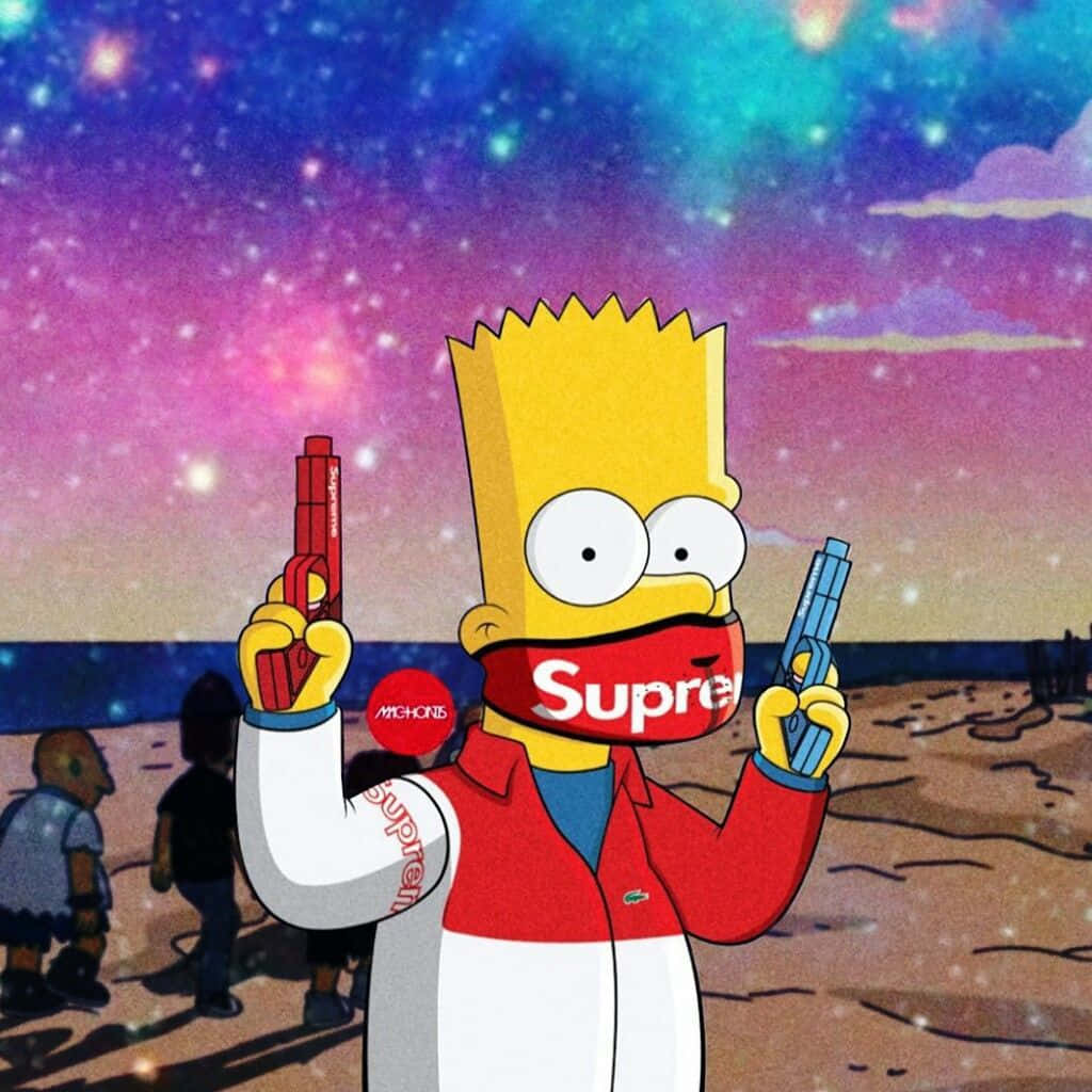 Bart Simpson, red Supreme jacket, water guns, SD Desktop Wallpaper