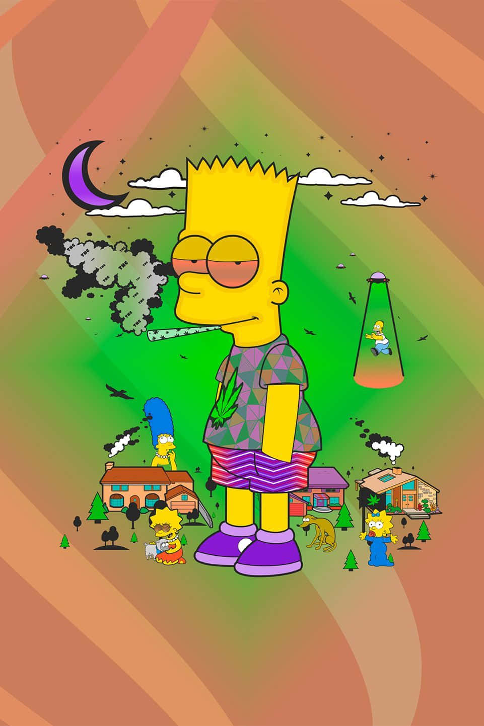 Bart Simpson, crescent moon, alien UFOs, HD Phone Wallpaper
