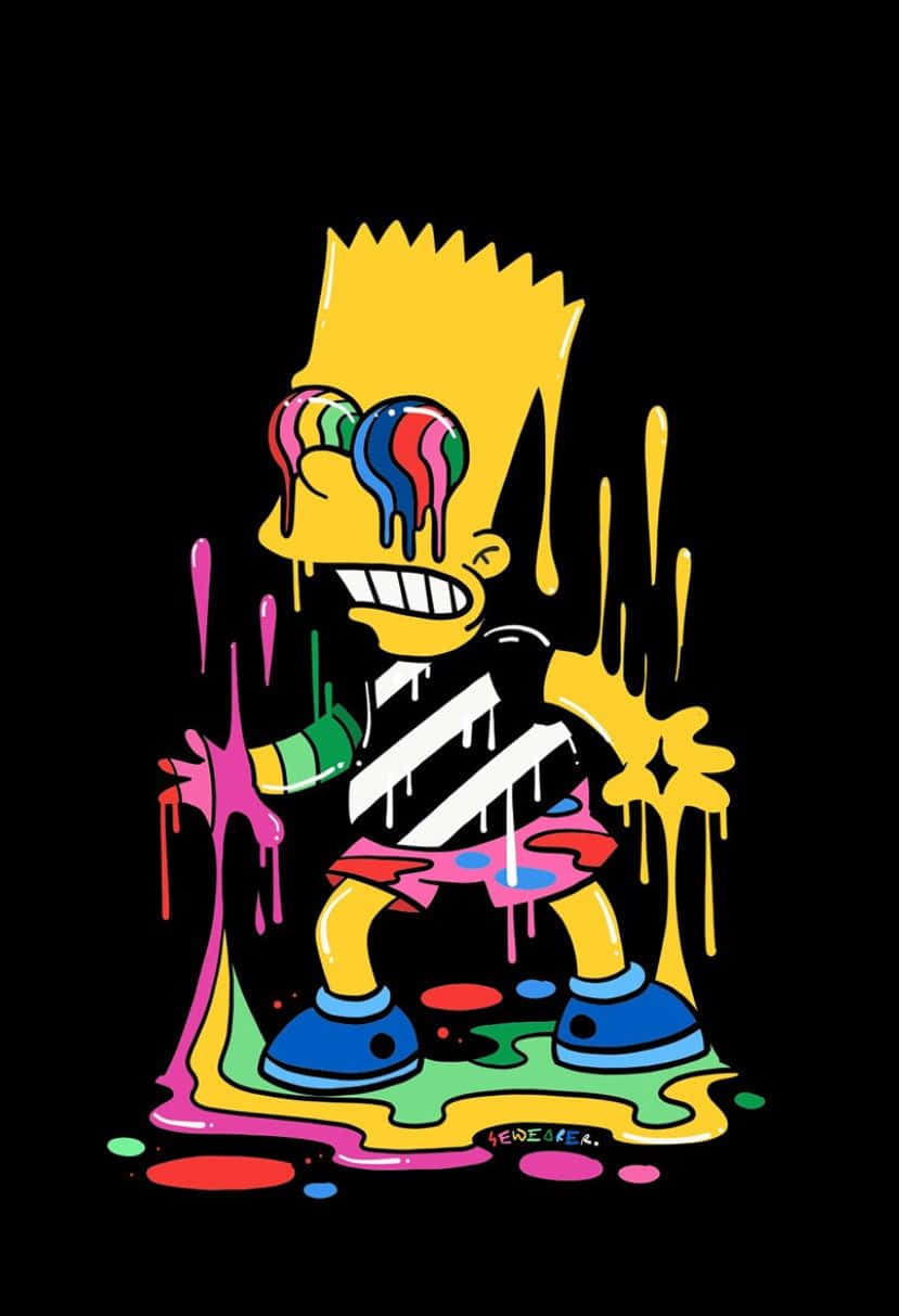 Bart Simpson, rainbow paint, black background, SD Phone Wallpaper