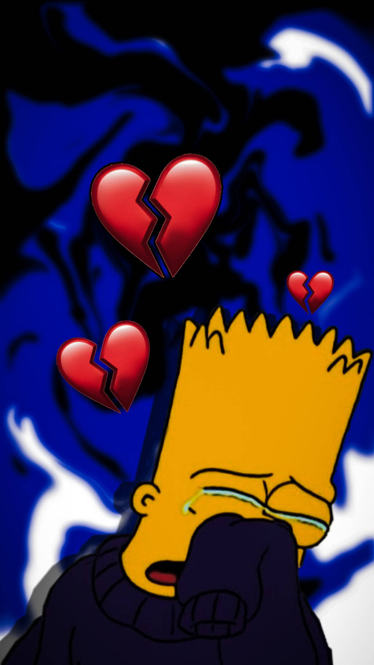 Bart Simpson, broken red hearts, swirling dark blue background, Full HD Phone Wallpaper