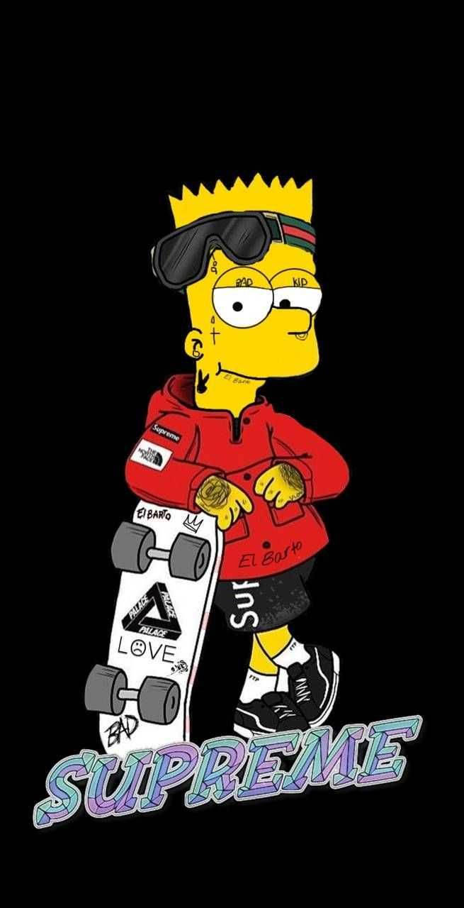 Bart Simpson, red Supreme jacket, black sunglasses, HD Phone Wallpaper