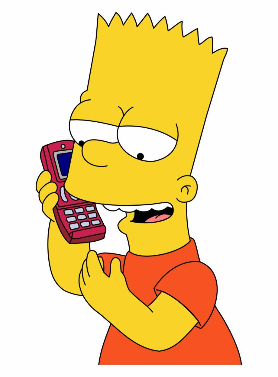 Bart Simpson, red flip phone, grins mischievously, SD Phone Wallpaper