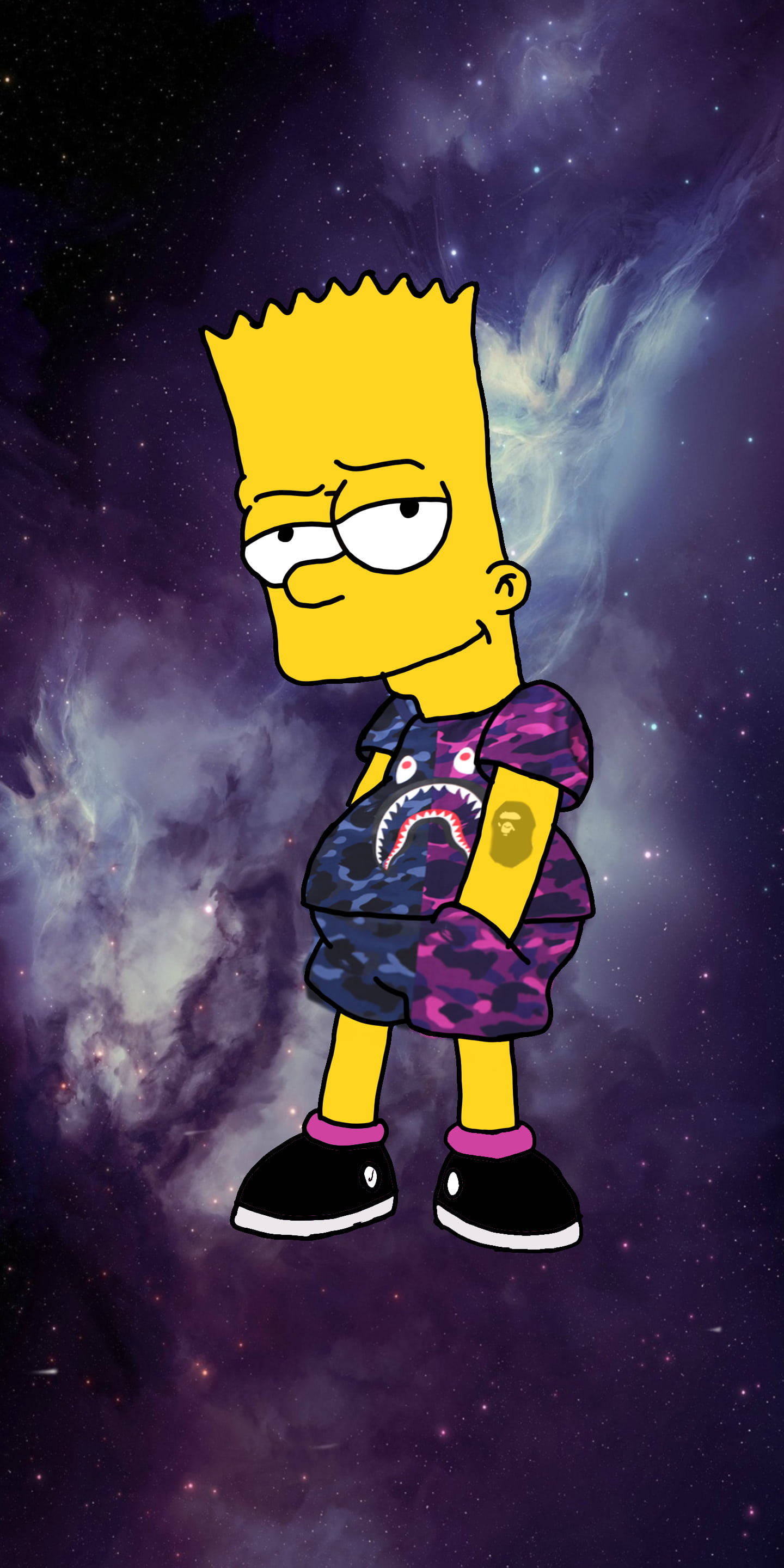 Bart Simpson, cosmic nebula, purple, 2K Phone Wallpaper