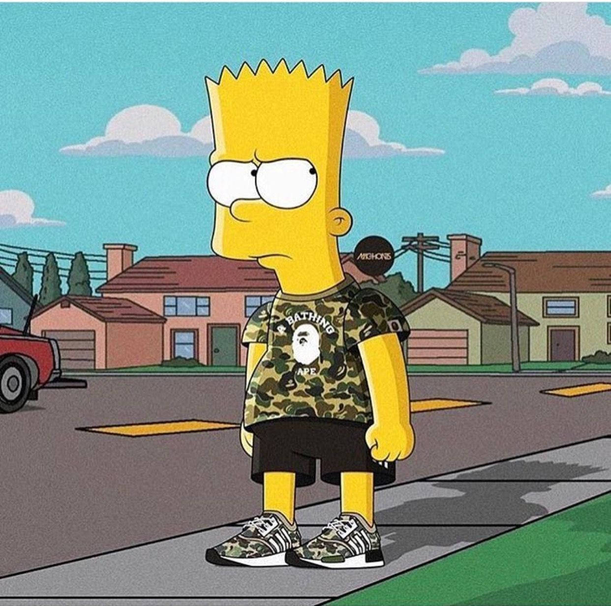 Bart Simpson, Gucci-inspired, camouflage Bape shirt, SD Desktop Wallpaper
