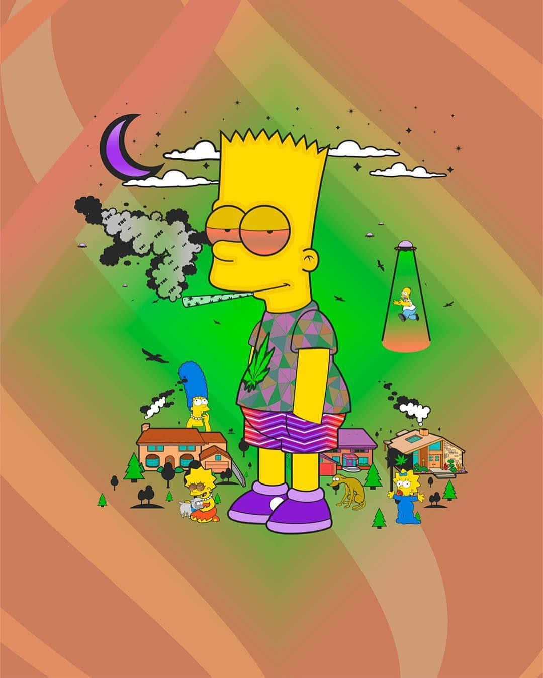 Bart Simpson, crescent moon, UFOs, HD Phone Wallpaper