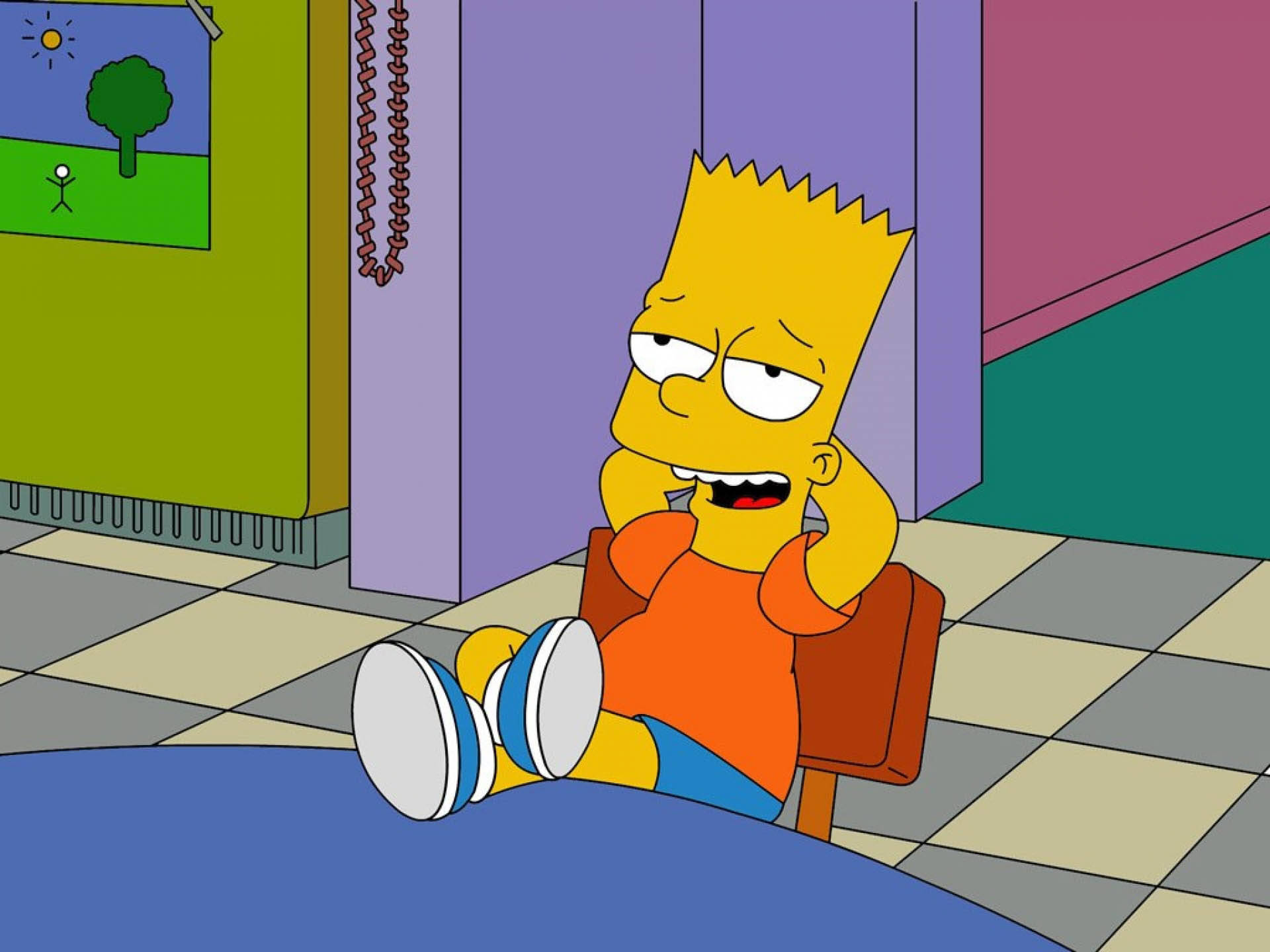 Bart Simpson, colorful cartoon room, bored expression, Full HD Desktop Wallpaper