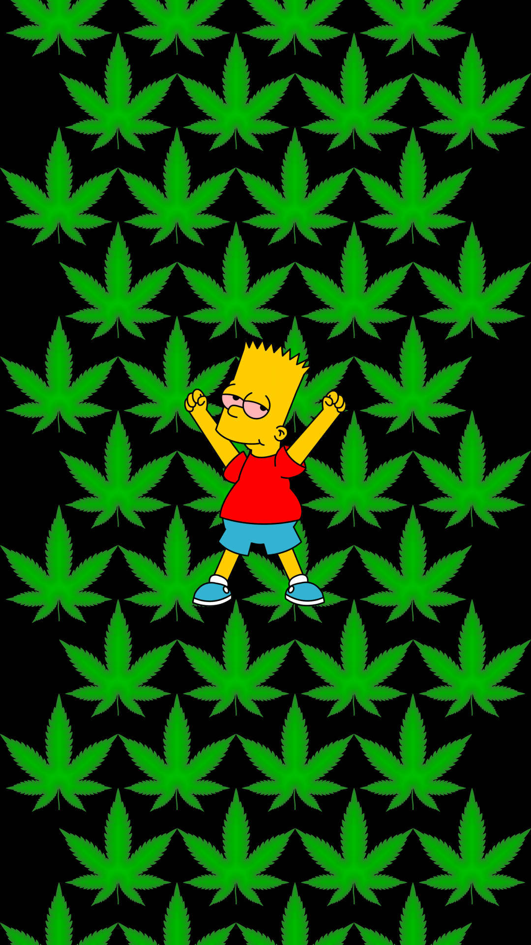 Bart Simpson, cannabis leaves, black background, Full HD Phone Wallpaper