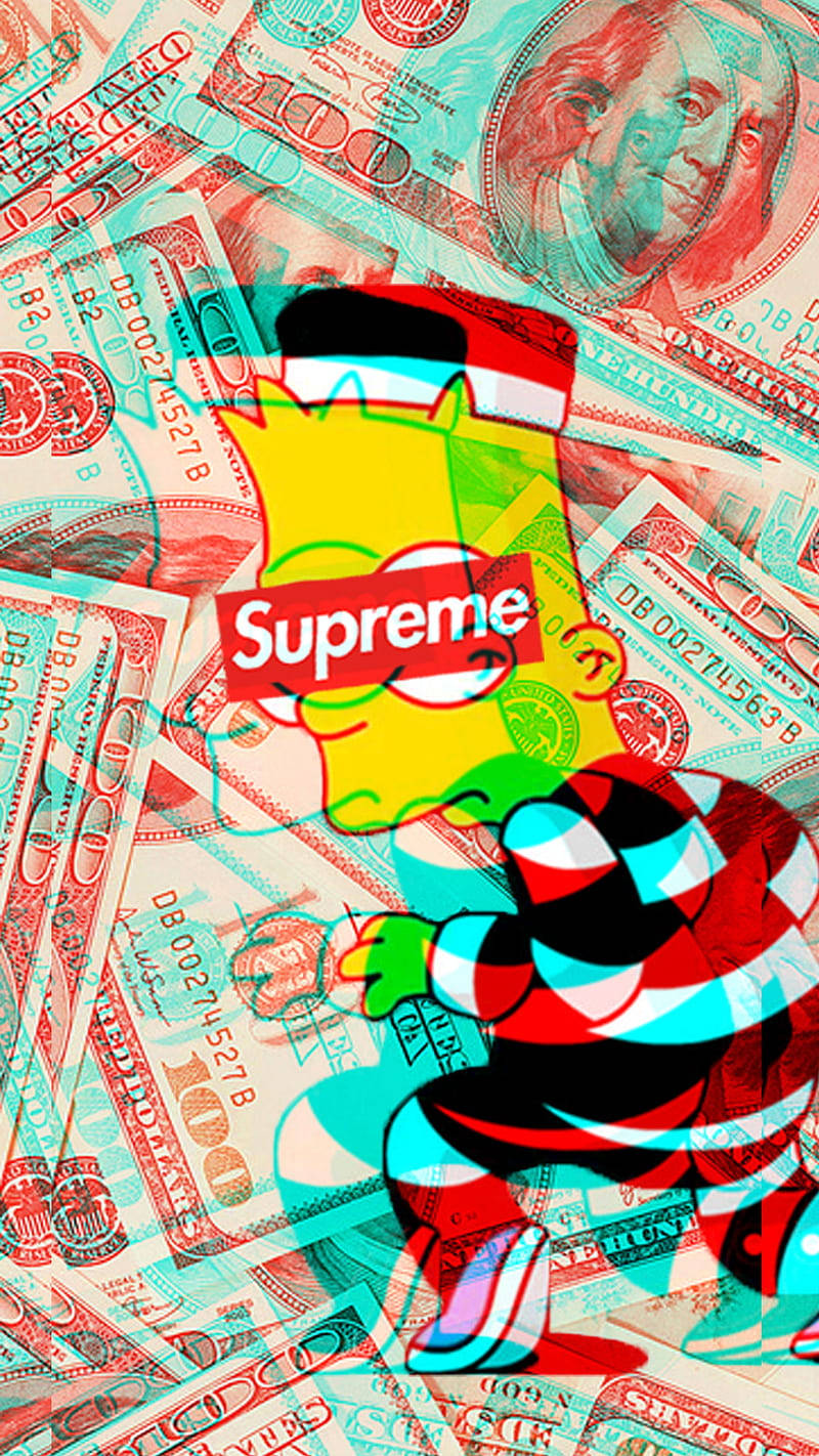 Bart Simpson, Supreme hoodie, US hundred dollar bills, HD Phone Wallpaper
