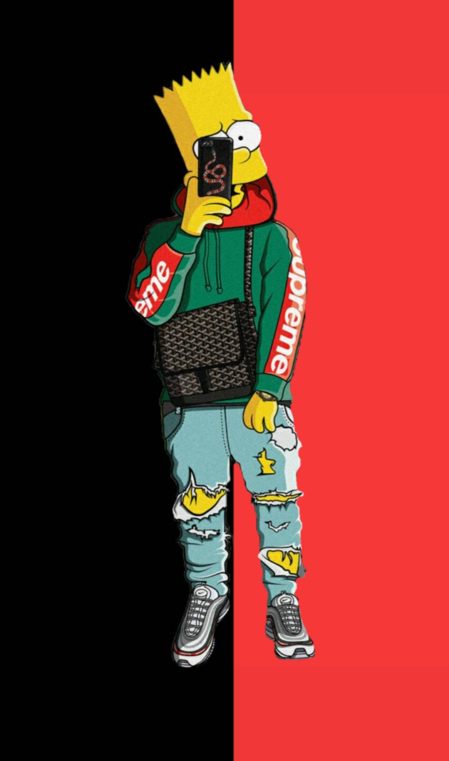 Bart Simpson, Supreme hoodie, ripped jeans, 2K Phone Wallpaper