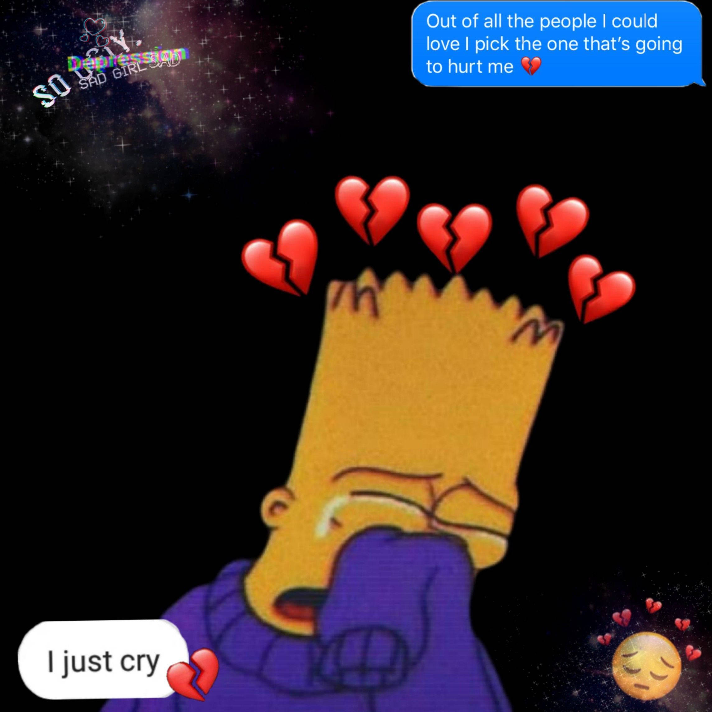 Bart Simpson, broken hearts, starry night sky, Full HD Desktop Wallpaper