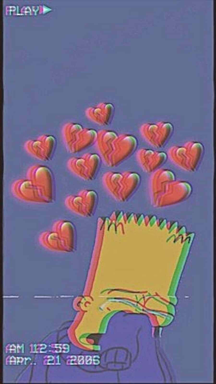 Bart Simpson, glitchy broken hearts, purple digital background, HD Phone Wallpaper