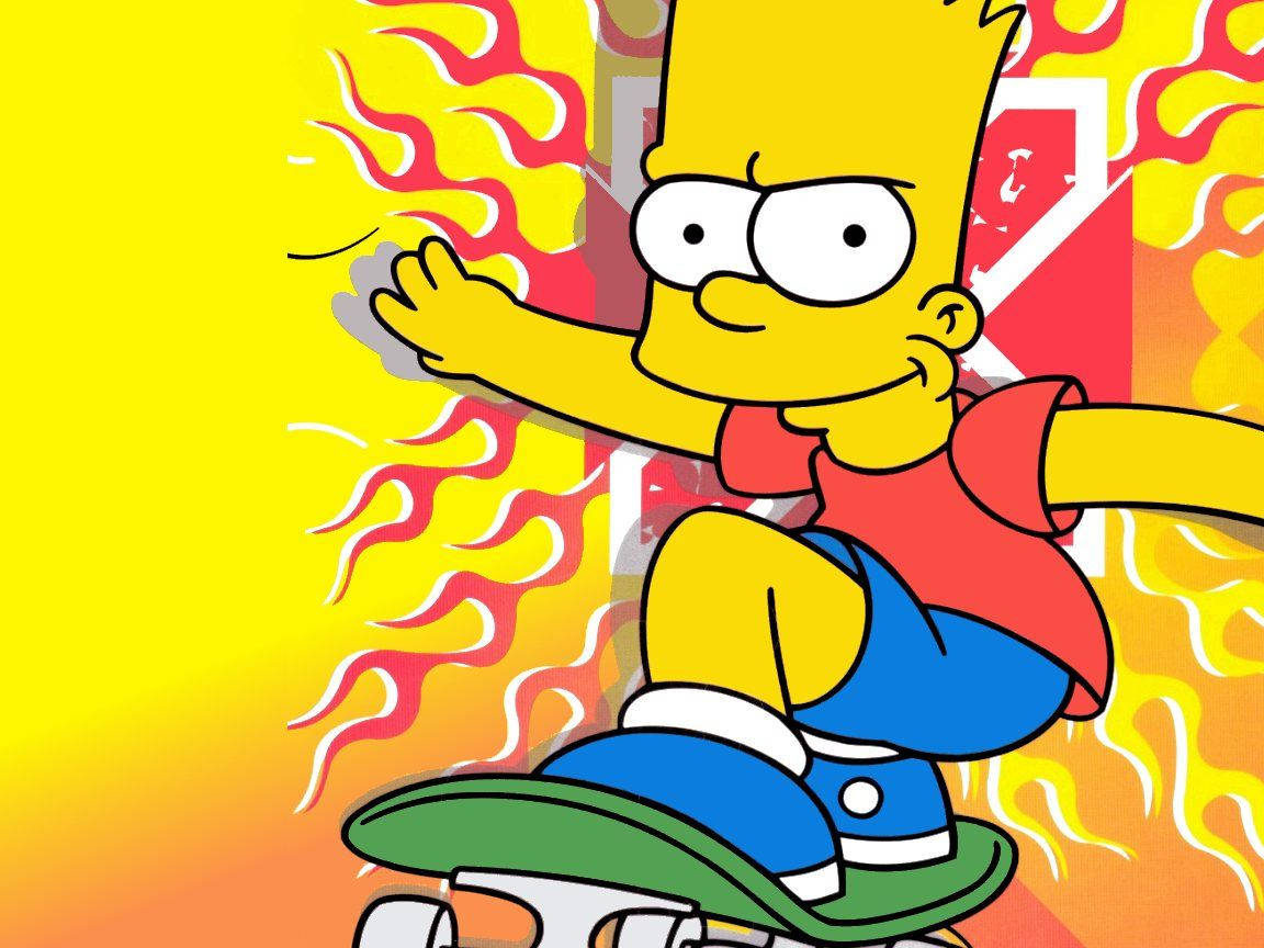 Bart Simpson, skateboard, fiery trails, SD Desktop Wallpaper