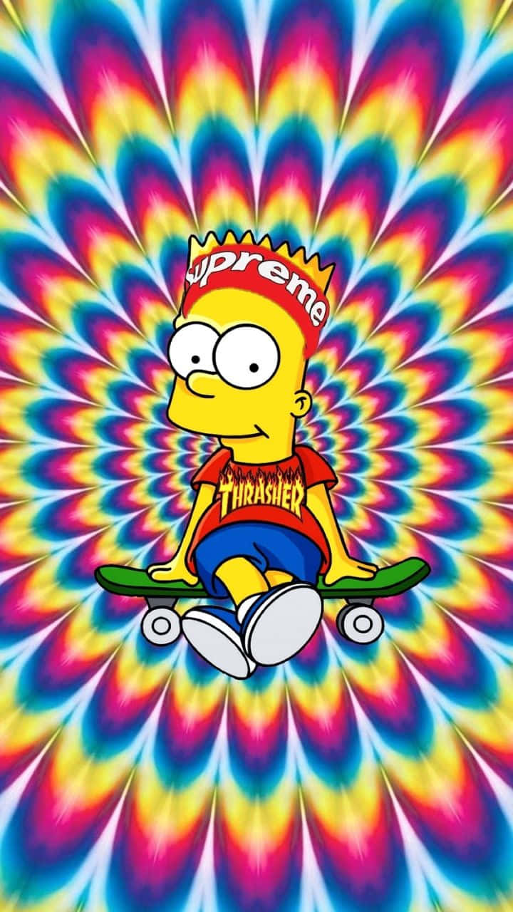 Bart Simpson, skateboard, psychedelic rainbow vortex, HD Phone Wallpaper