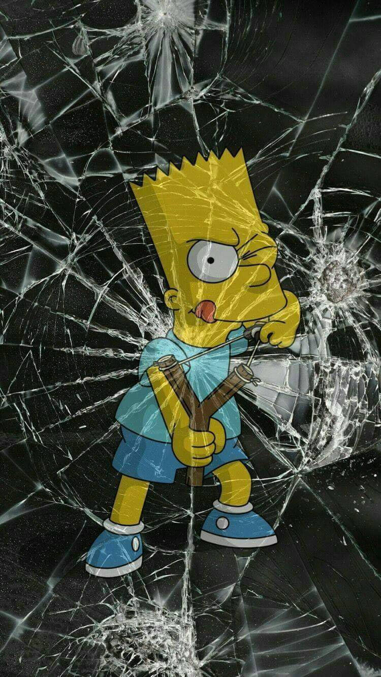 Bart Simpson, cracked screen, broken glass shard, HD Phone Wallpaper