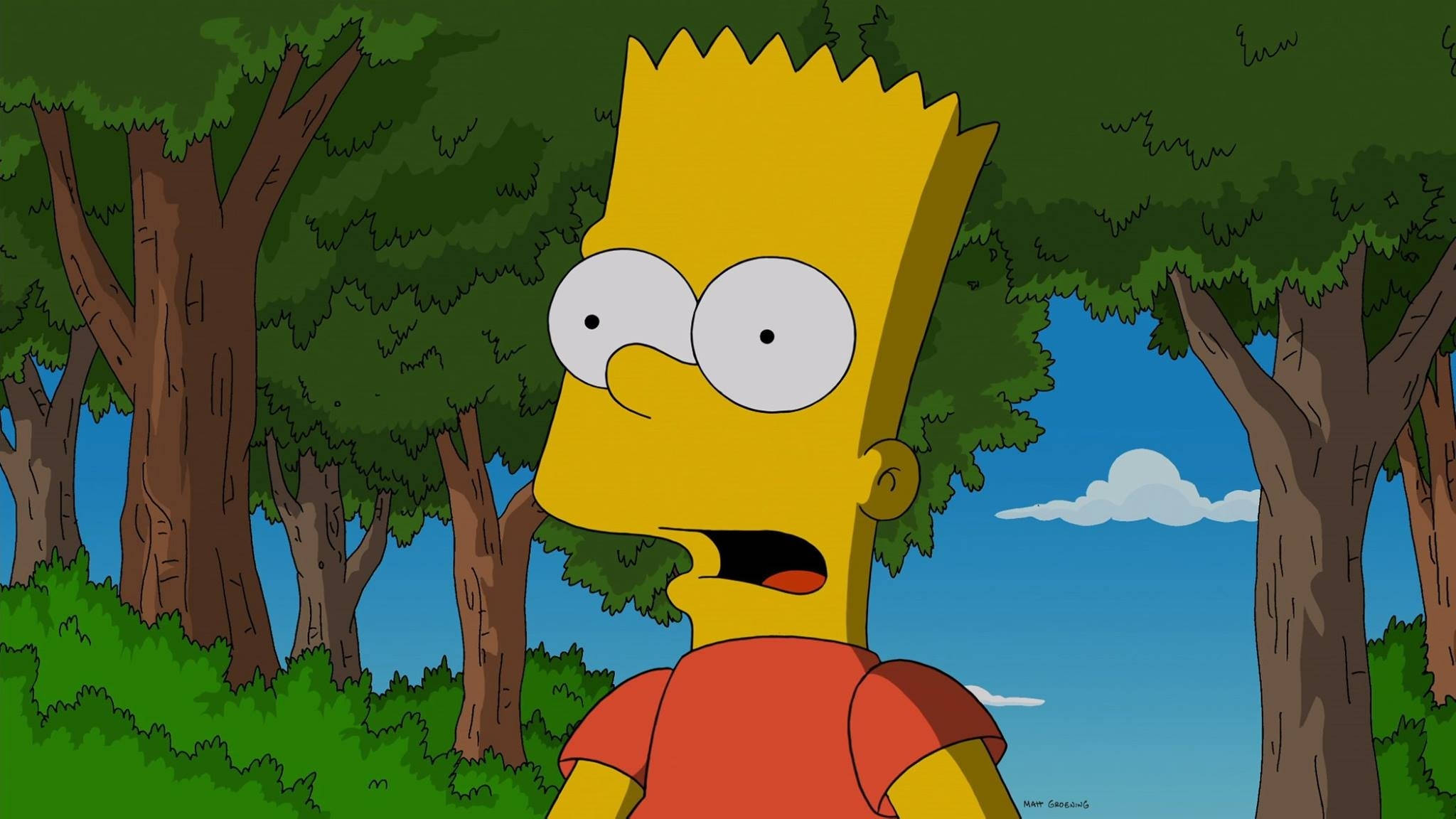 Bart Simpson, forest, blue sky, Full HD Desktop Wallpaper