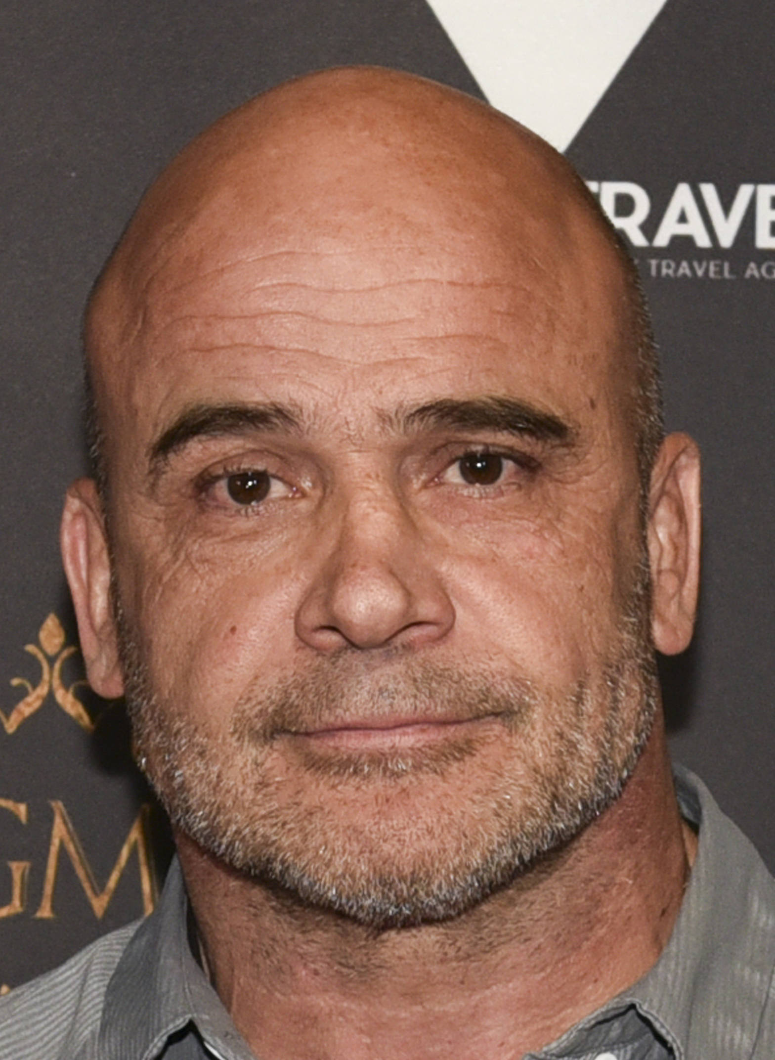 Bas Rutten, gray shirt, branded backdrop, Full HD Phone Wallpaper