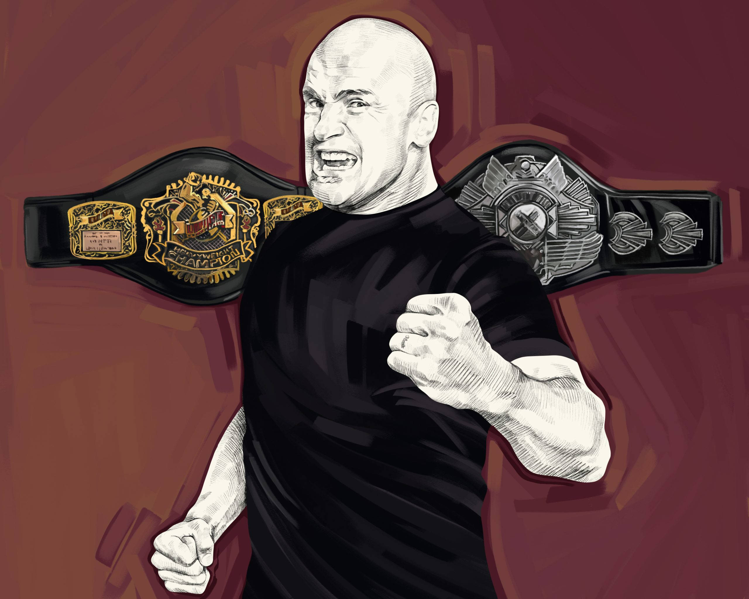Bas Rutten, championship belts, black shirt, 2K Desktop Wallpaper