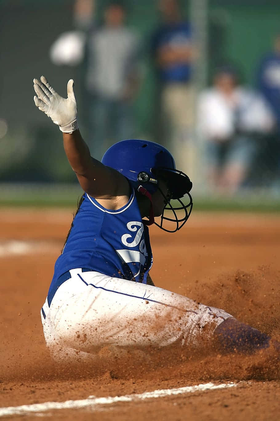 softball player, blue, headfirst slide, HD Phone Wallpaper