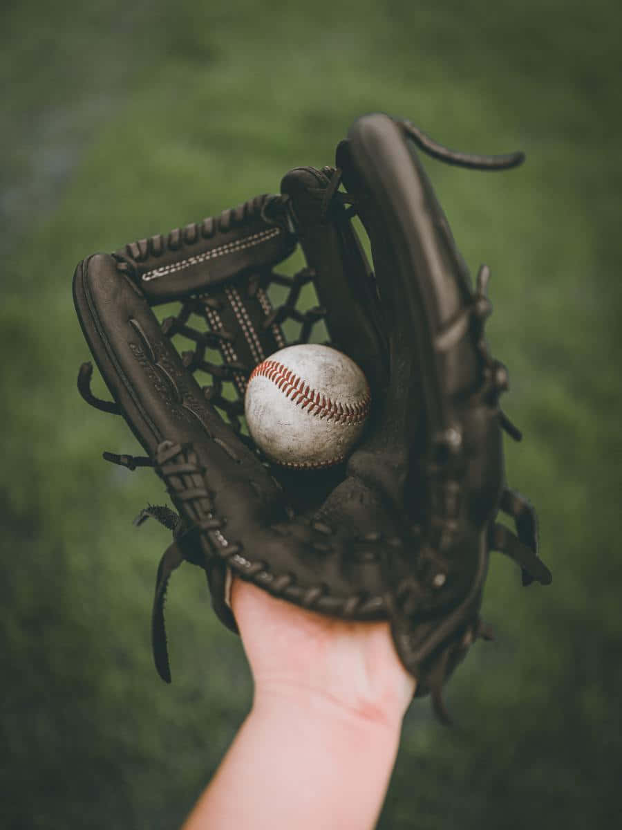 baseball glove, white baseball, red stitching, SD Phone Wallpaper