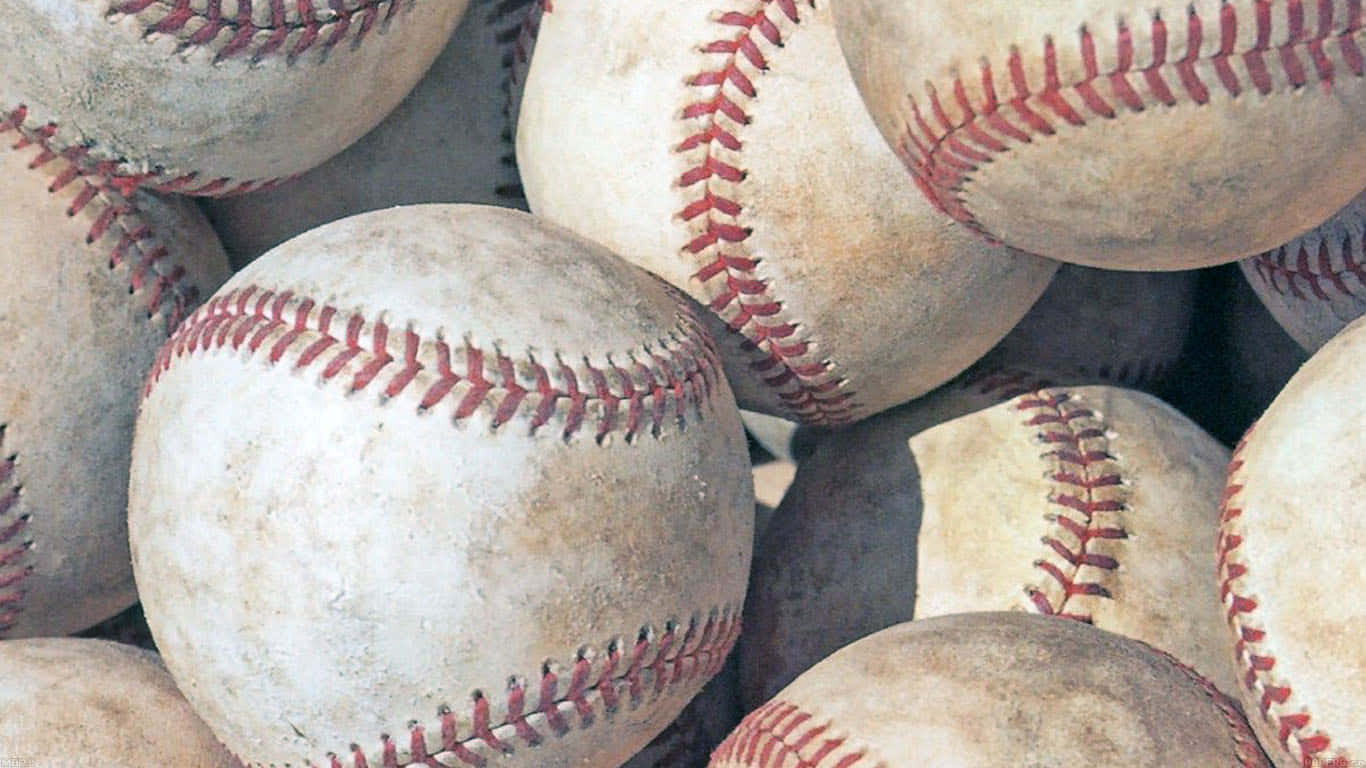 baseball, worn baseballs, faded white leather, HD Desktop Wallpaper