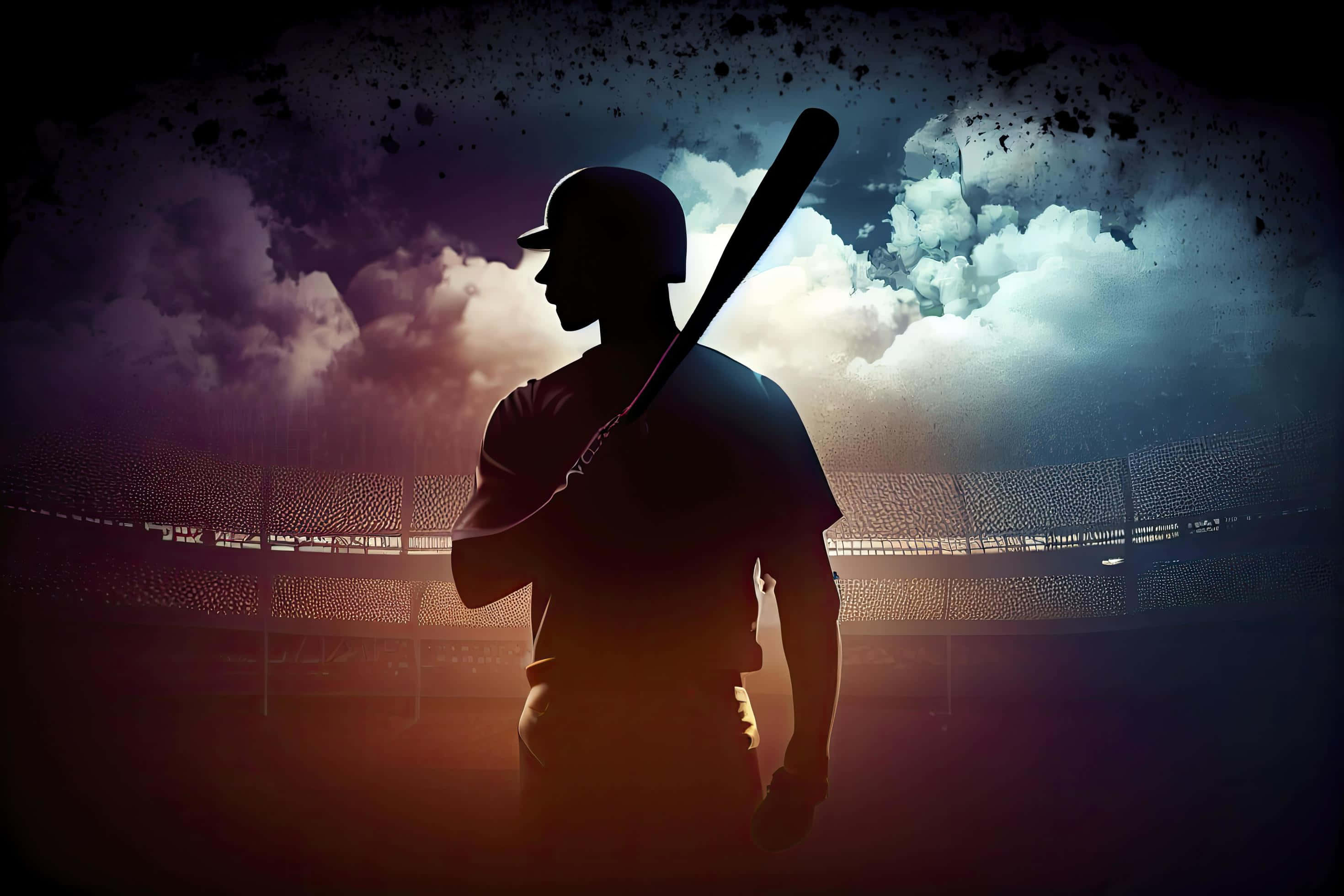 baseball bat, dramatic cloudy sky, dusk, 2K Desktop Wallpaper