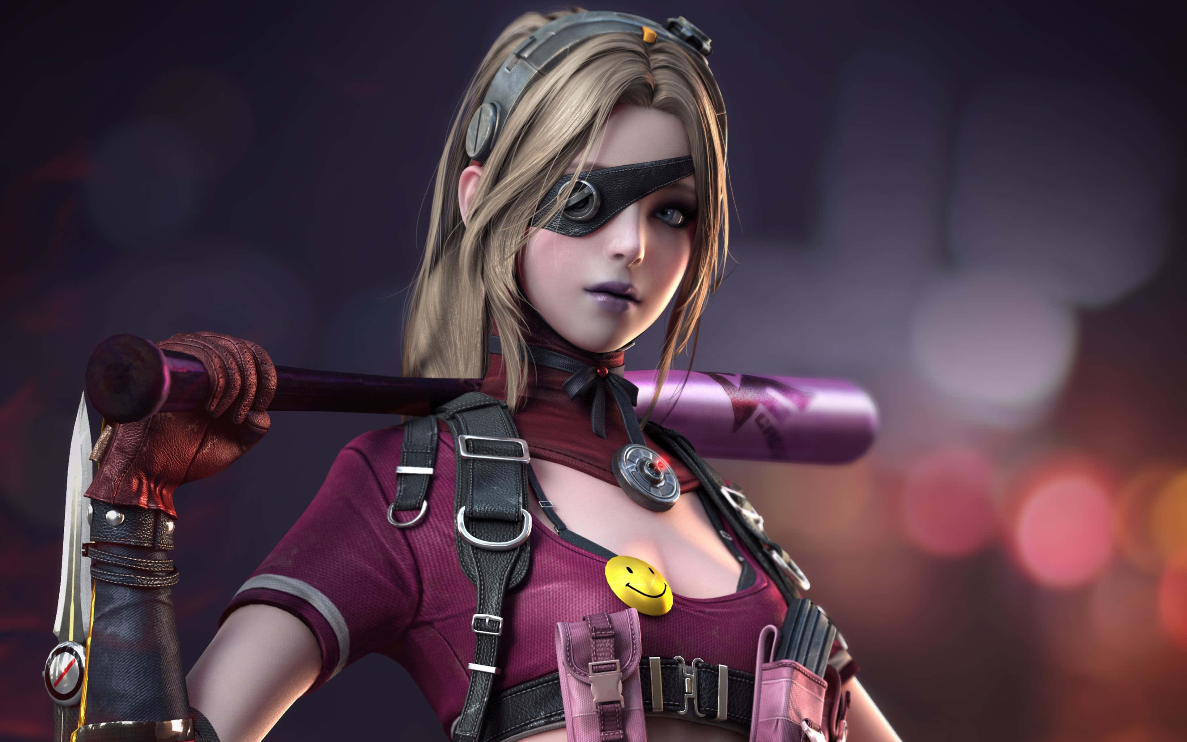Baseball bat, female fighter, blindfold, 4K Desktop Wallpaper