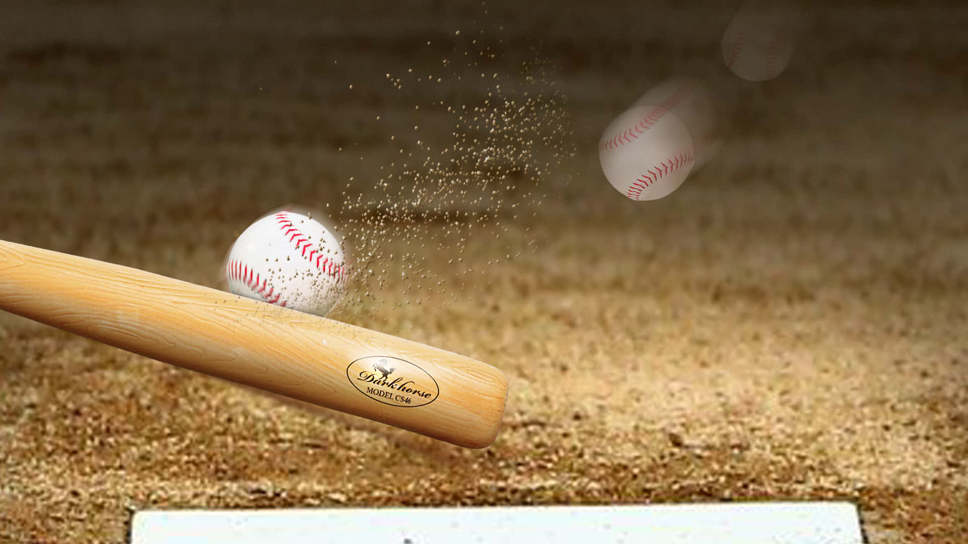 wooden baseball bat, ball, dirt, Full HD Desktop Wallpaper