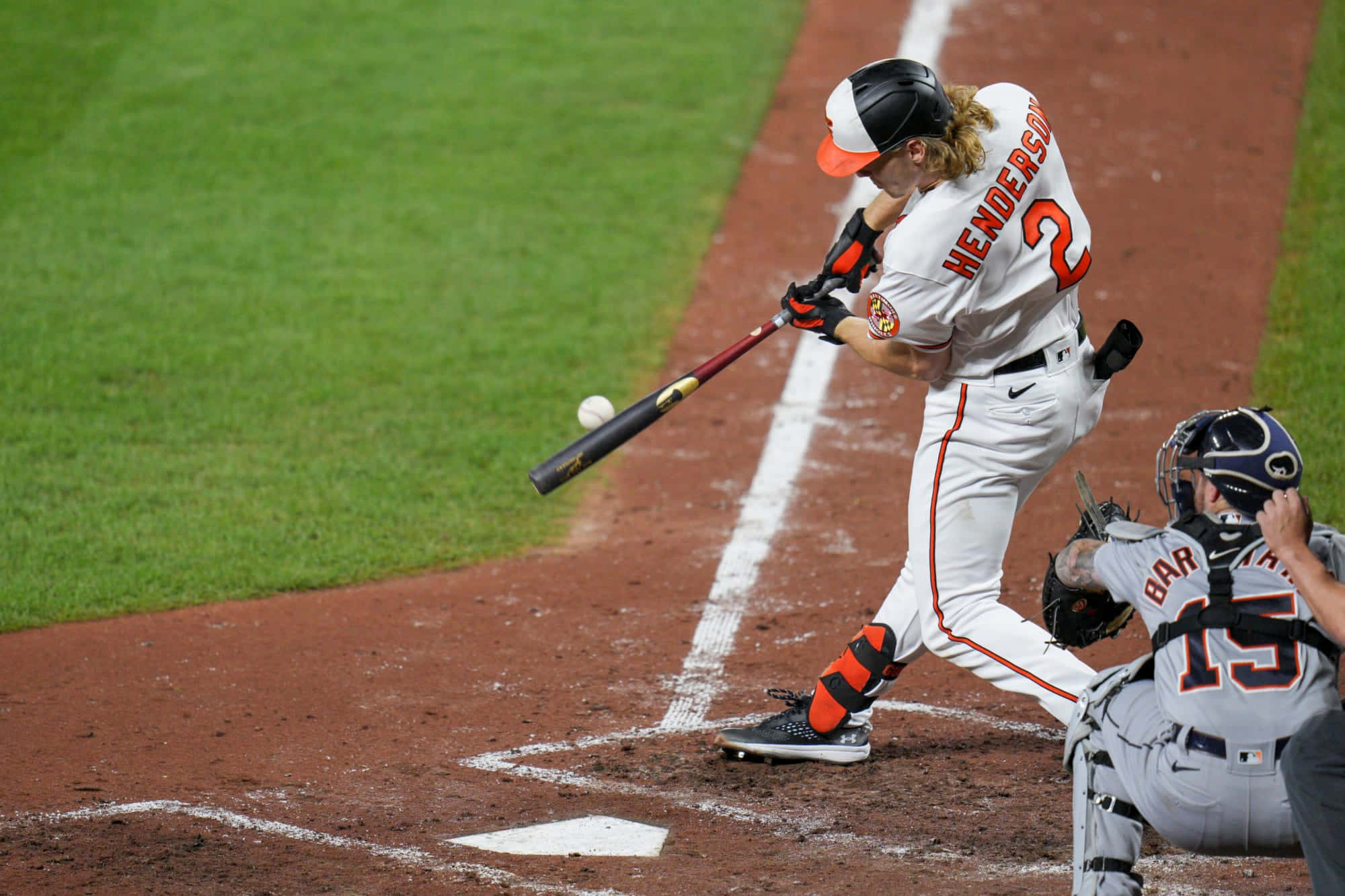baseball player, white and orange uniform, bat, Full HD Desktop Wallpaper