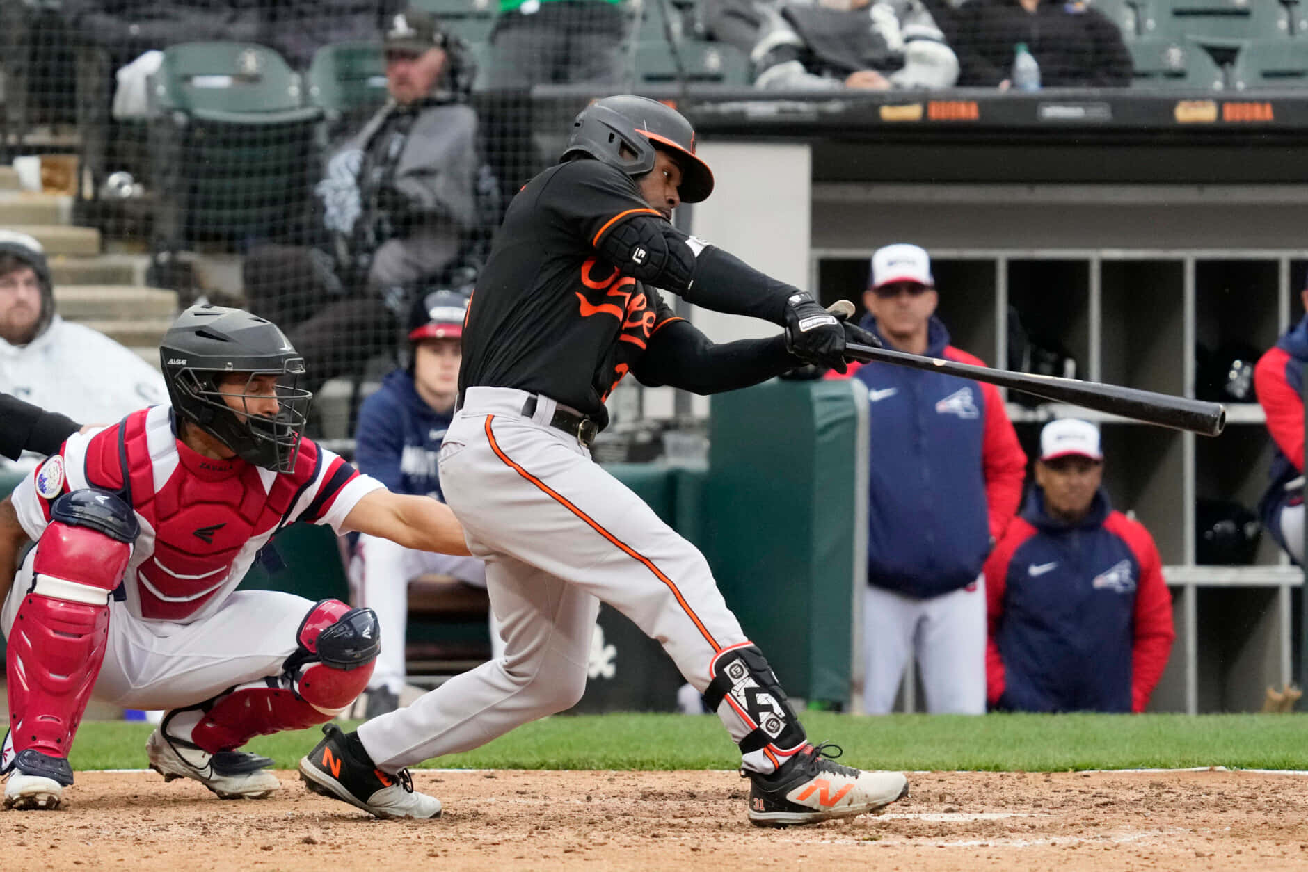 baseball batter, black and orange, catcher, HD Desktop Wallpaper