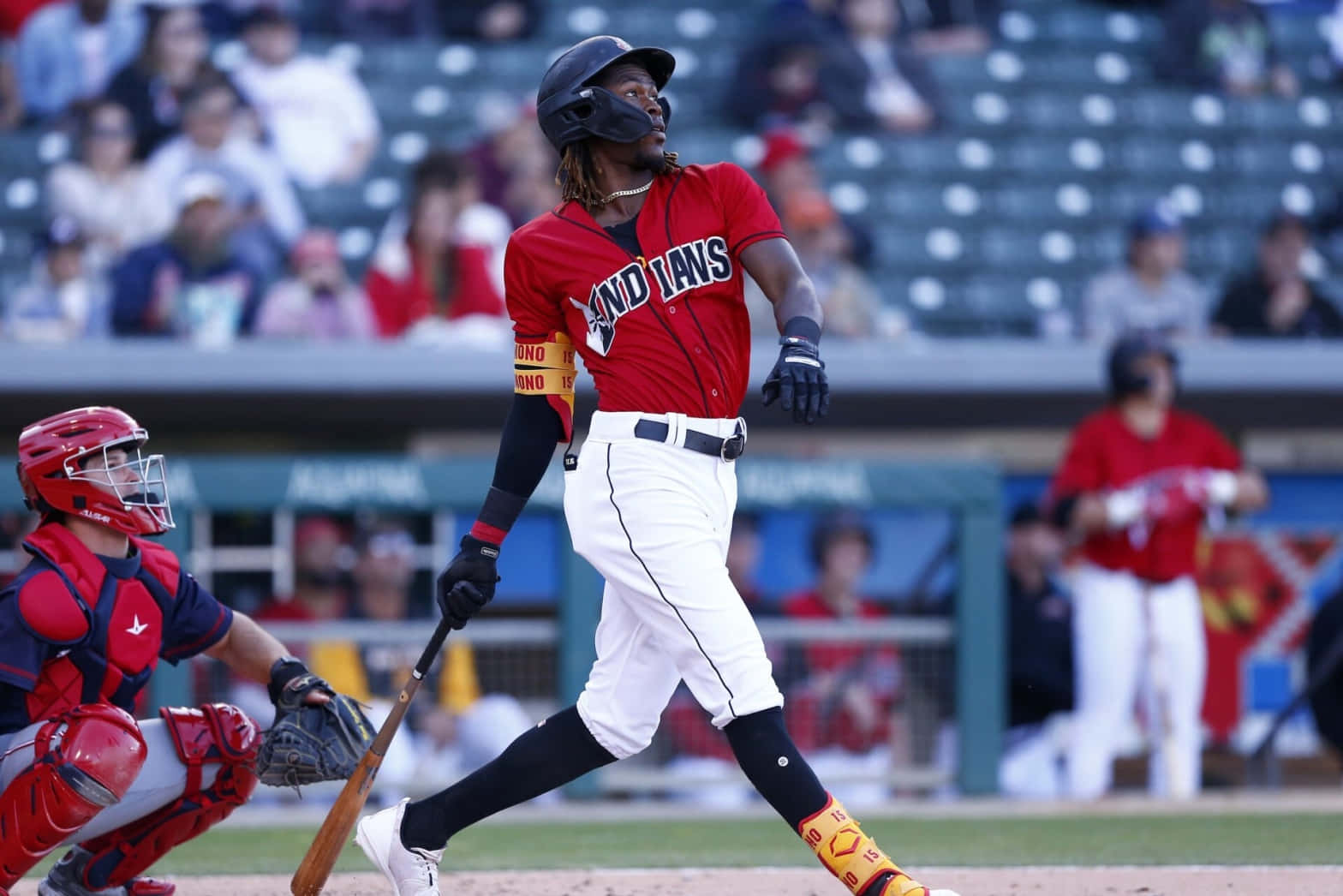 baseball player, red Indians jersey, bat, HD Desktop Wallpaper
