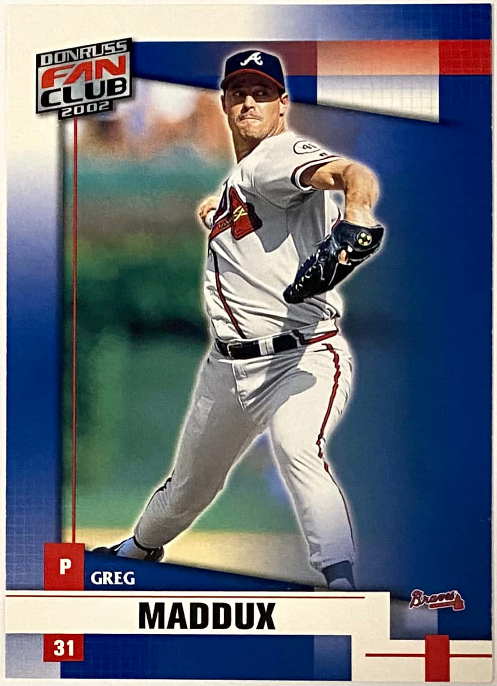 baseball pitcher, white Atlanta Braves uniform, vibrant blue and red card background, HD Phone Wallpaper