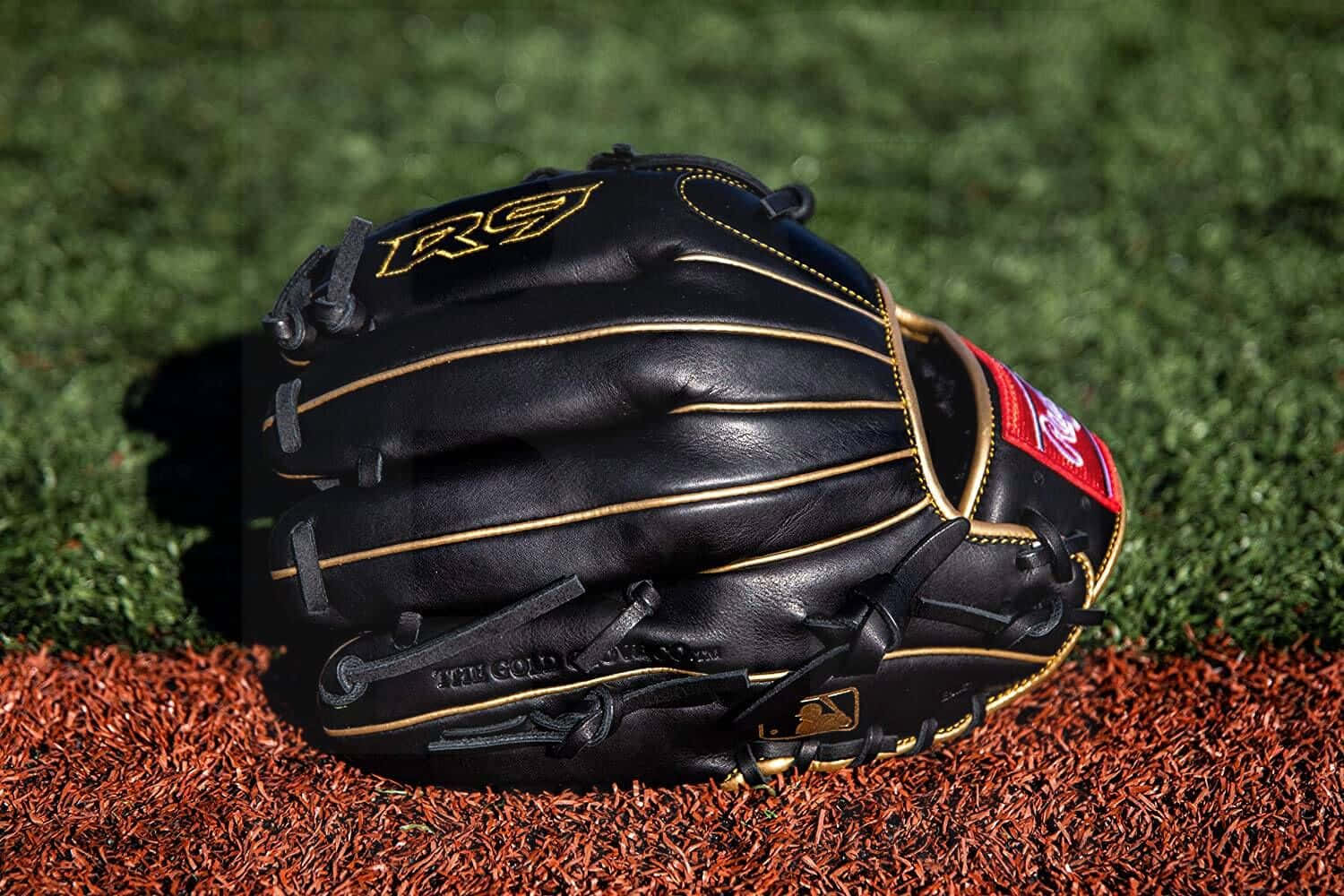 black baseball glove, gold stitching, red dirt, HD Desktop Wallpaper