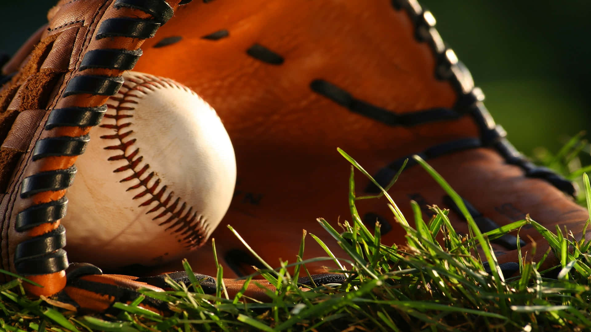 baseball glove, baseball, grass field, Full HD Desktop Wallpaper