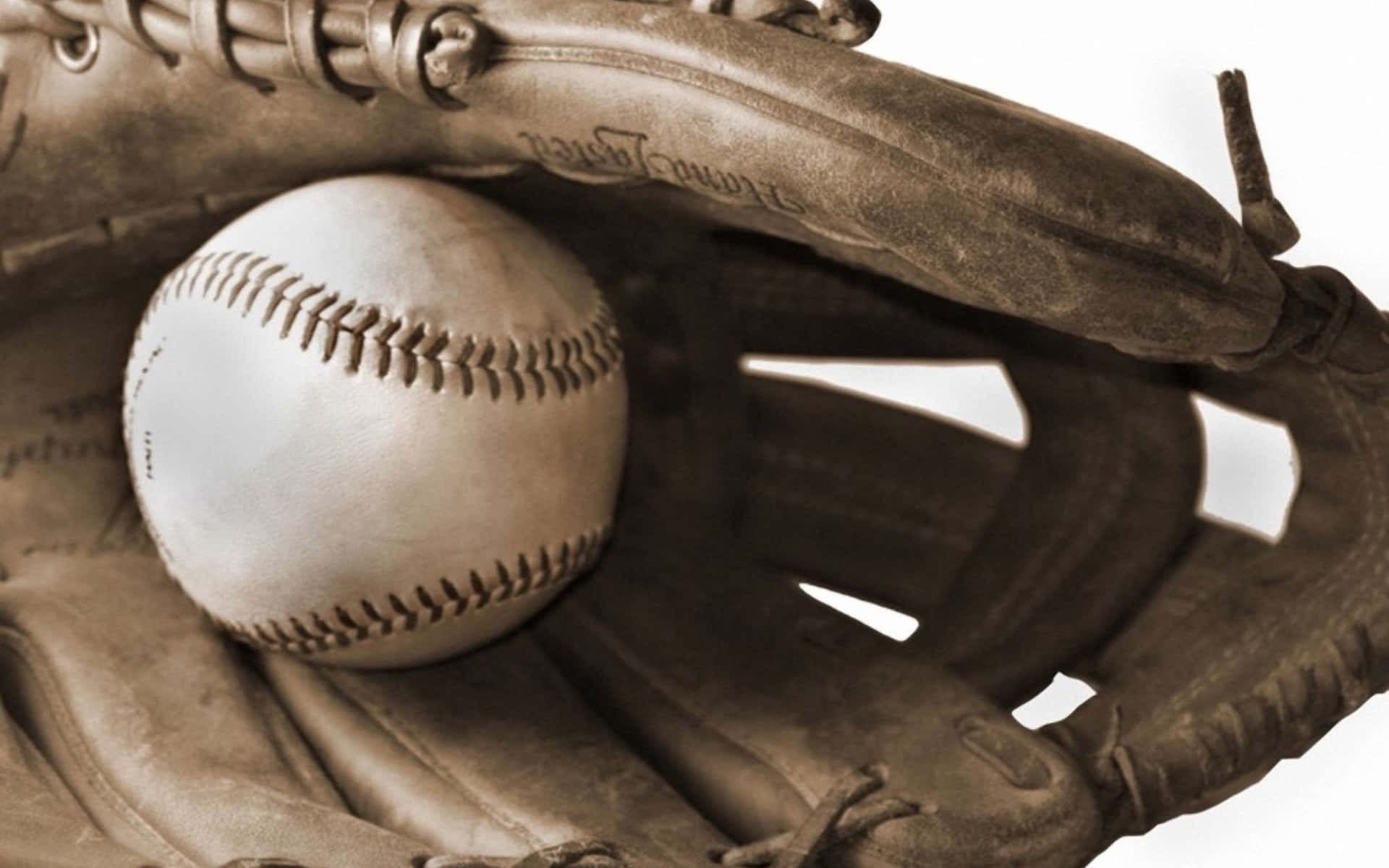 baseball glove, white baseball, red stitching, Full HD Desktop Wallpaper