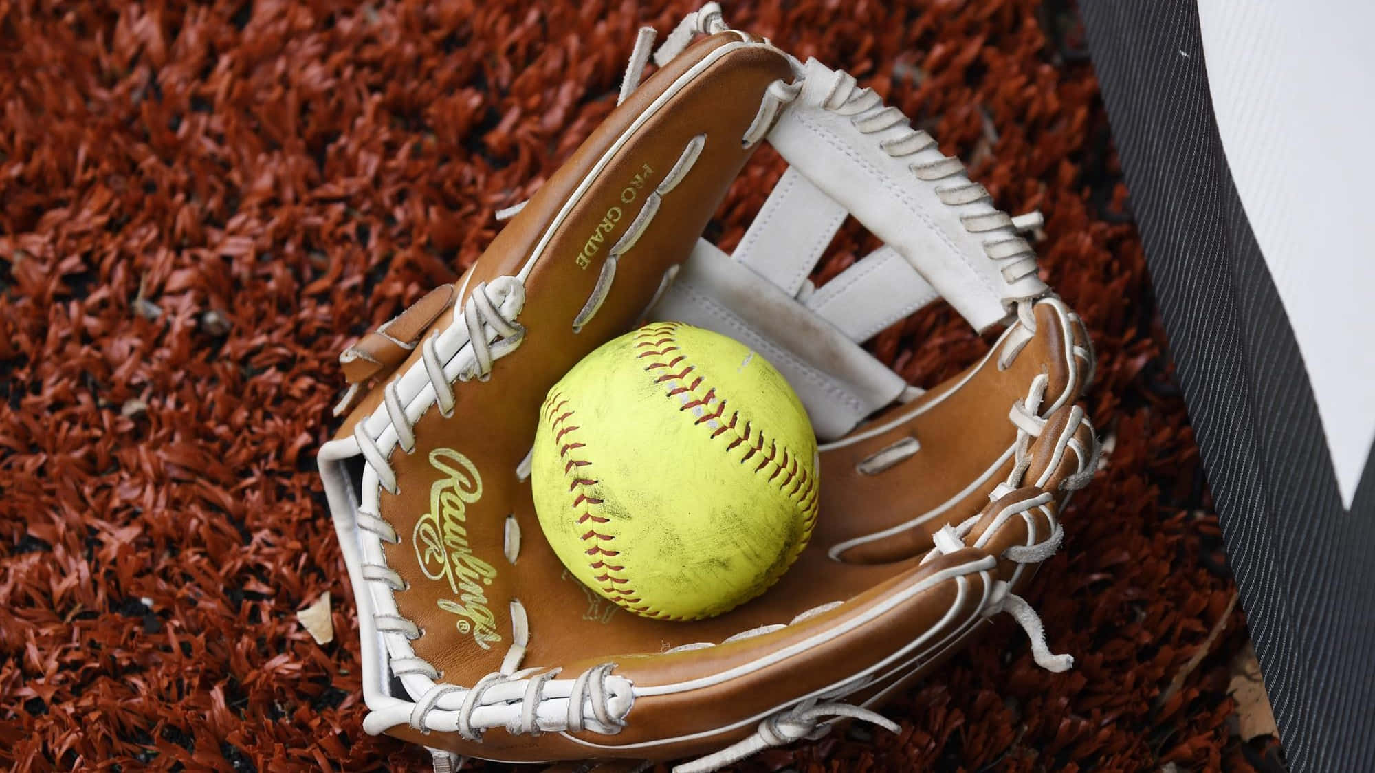 baseball gloves, yellow softball, brown leather glove, Full HD Desktop Wallpaper