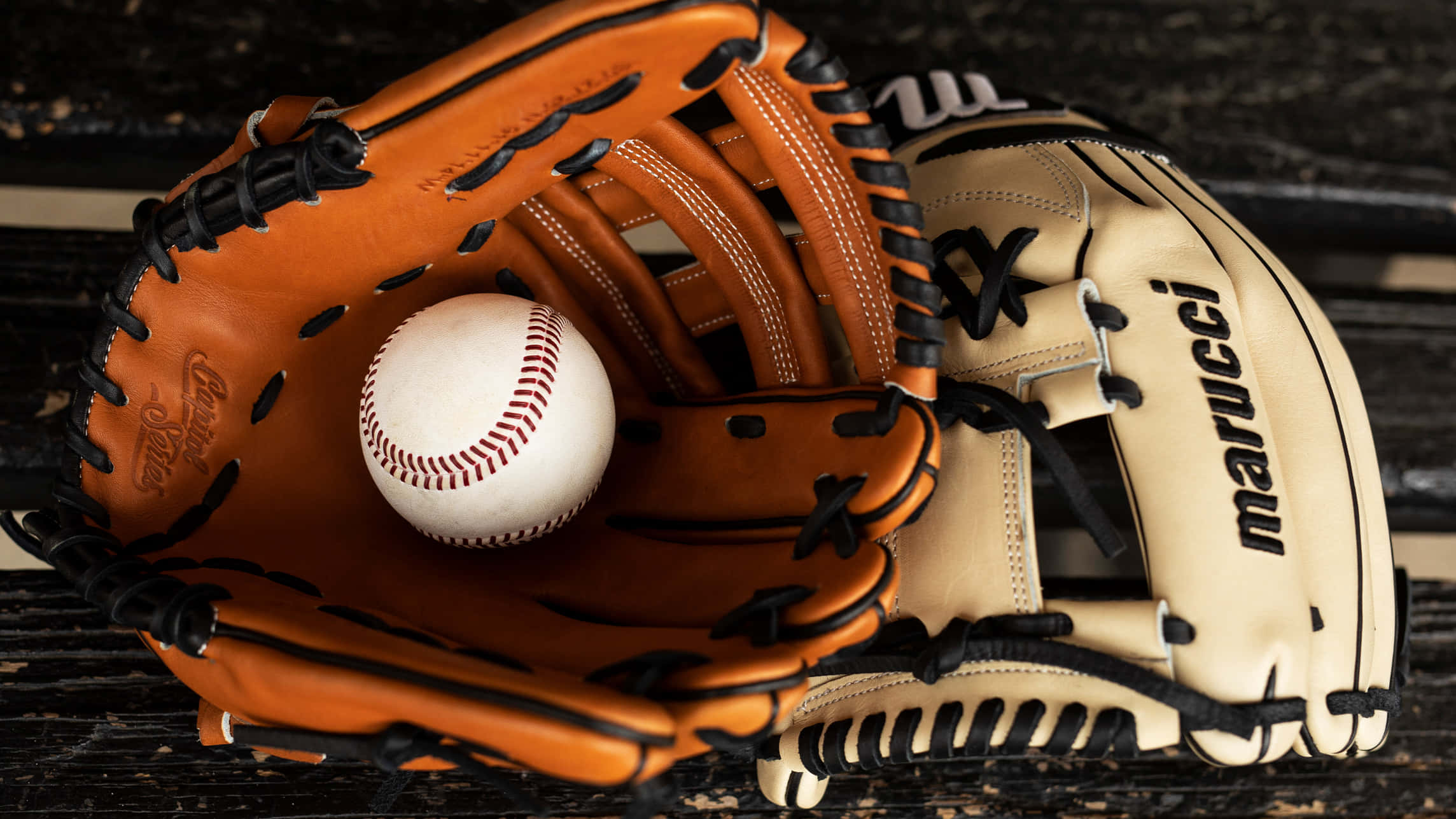 leather baseball glove, white baseball, red stitching, Full HD Desktop Wallpaper