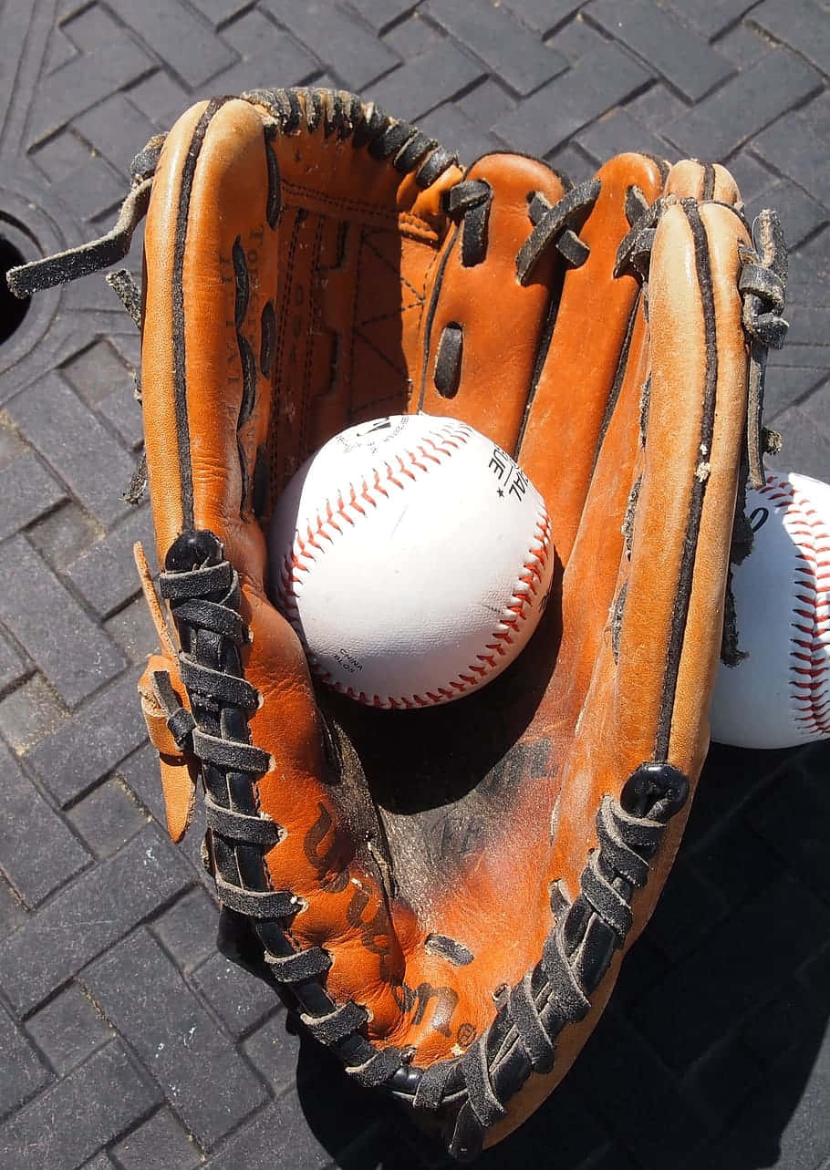 baseball gloves, orange baseball glove, white baseball, HD Phone Wallpaper