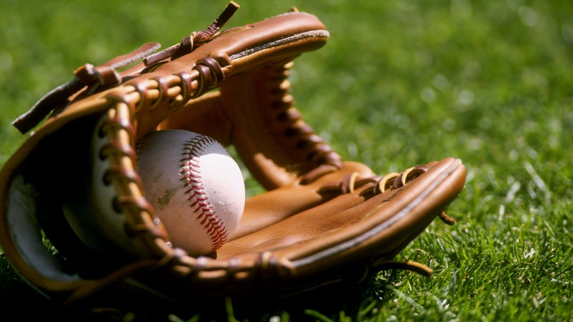 premium leather baseball glove, brown baseball glove, white baseball with red stitching, Full HD Desktop Wallpaper