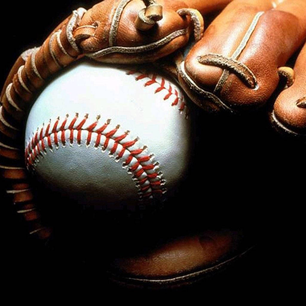 white baseball, red stitching, worn brown leather glove, SD Desktop Wallpaper