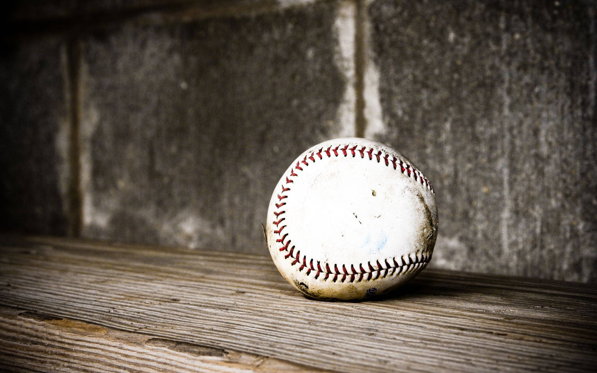 baseball, red stitching, weathered wooden bench, Full HD Desktop Wallpaper
