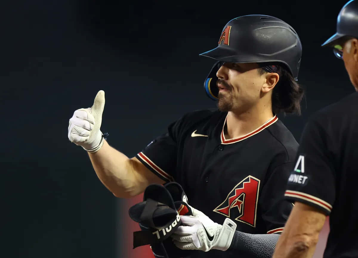 Baseball player, black uniform, thumbs up gesture, SD Desktop Wallpaper