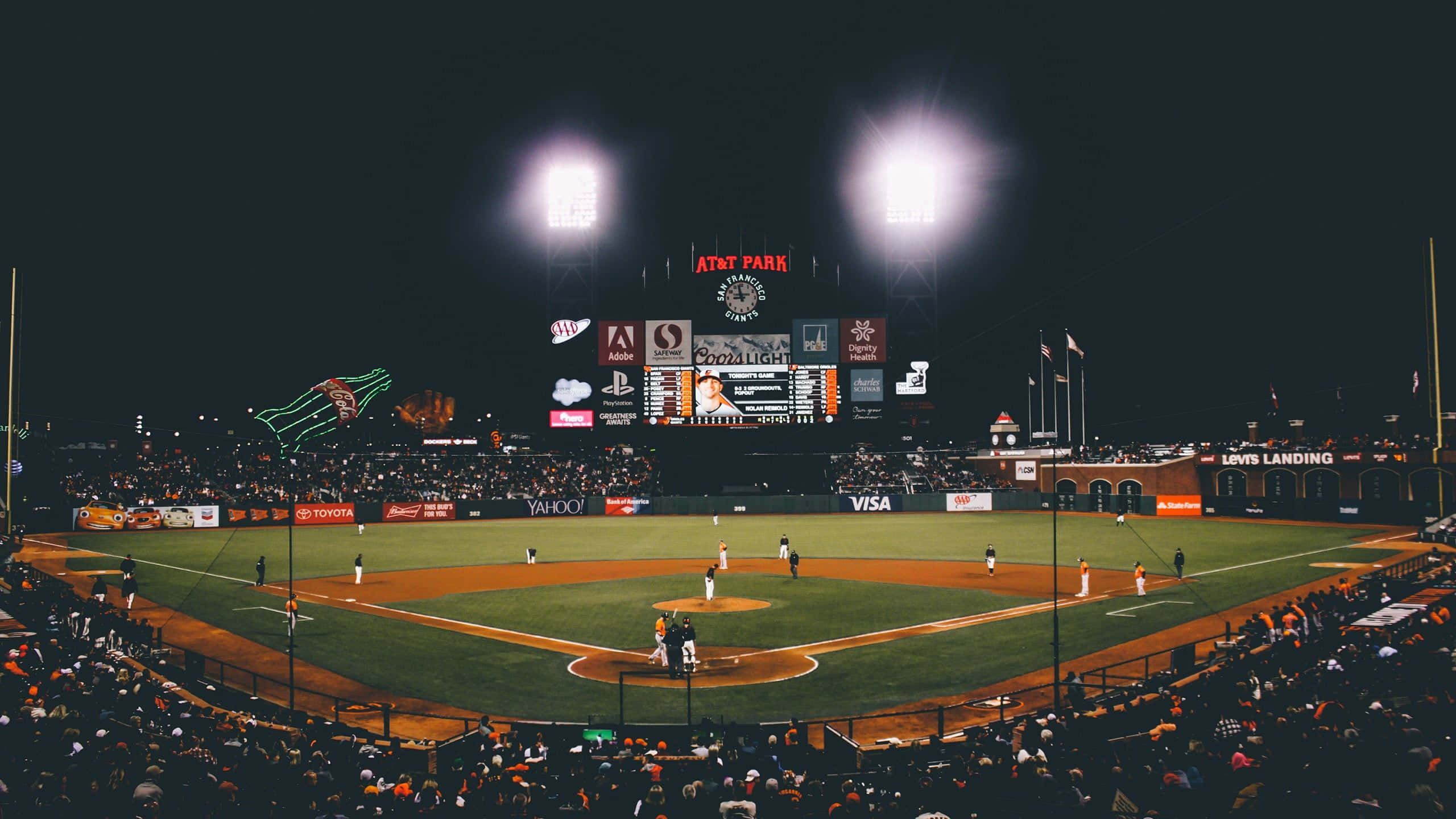 Baseball Stadium, night, stadium lights, 2K Desktop Wallpaper