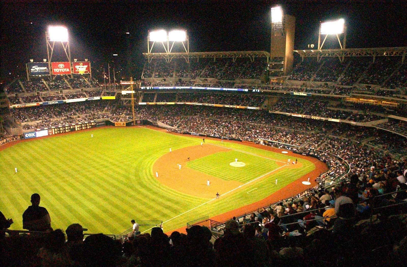 Baseball Stadium, night, floodlights, HD Desktop Wallpaper