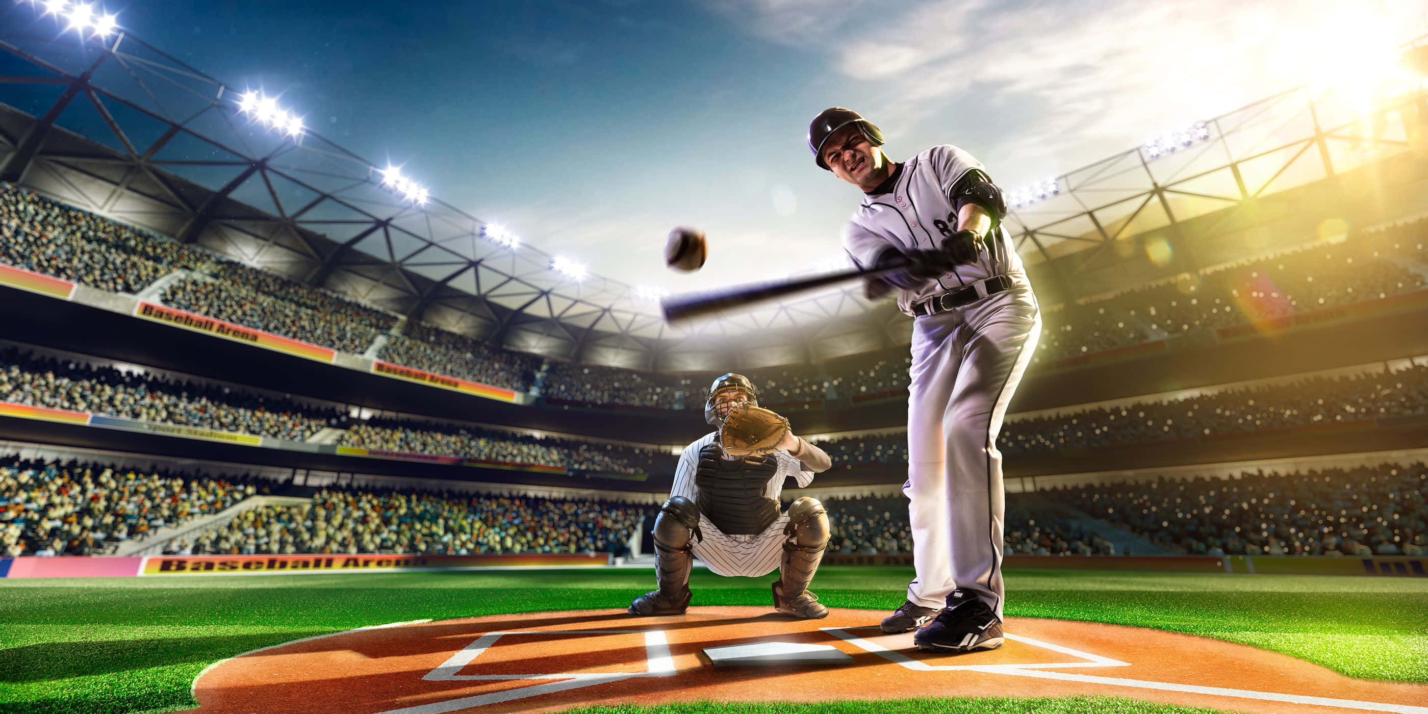 Baseball Stadium, stadium lights, catcher, 2K Desktop Wallpaper