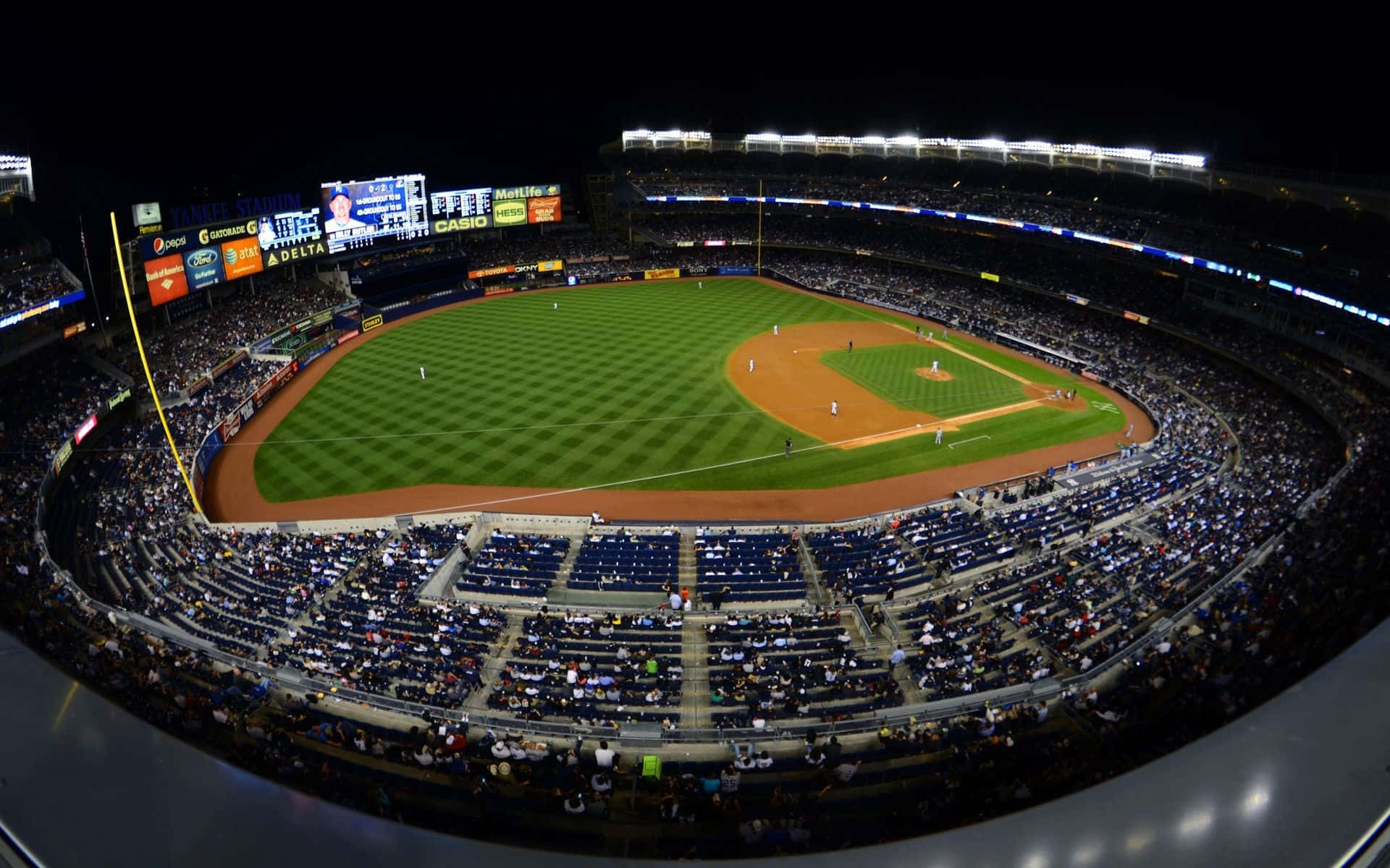 baseball stadium, fisheye view, night, Full HD Desktop Wallpaper