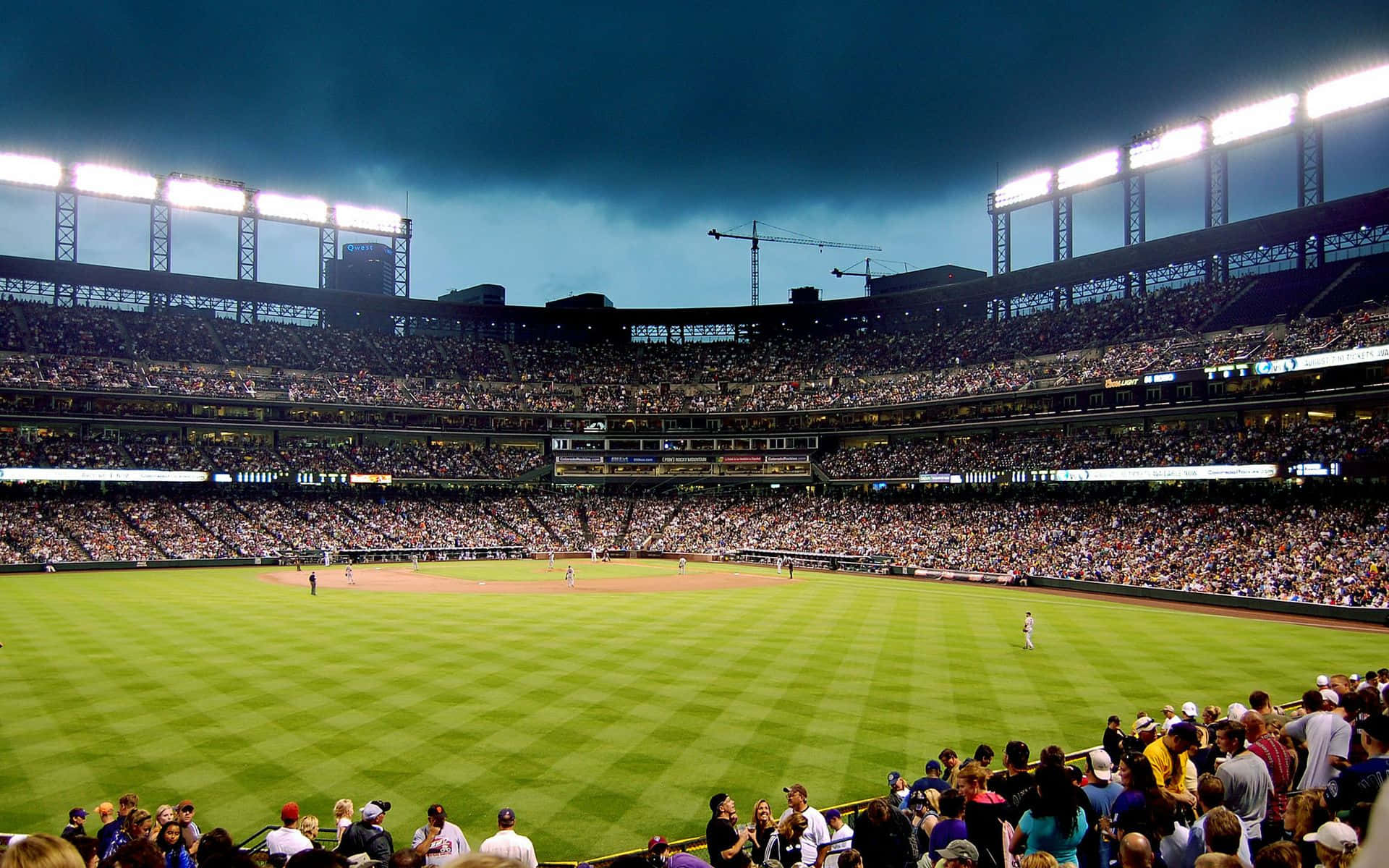 Baseball Stadium, evening skies, floodlights, Full HD Desktop Wallpaper