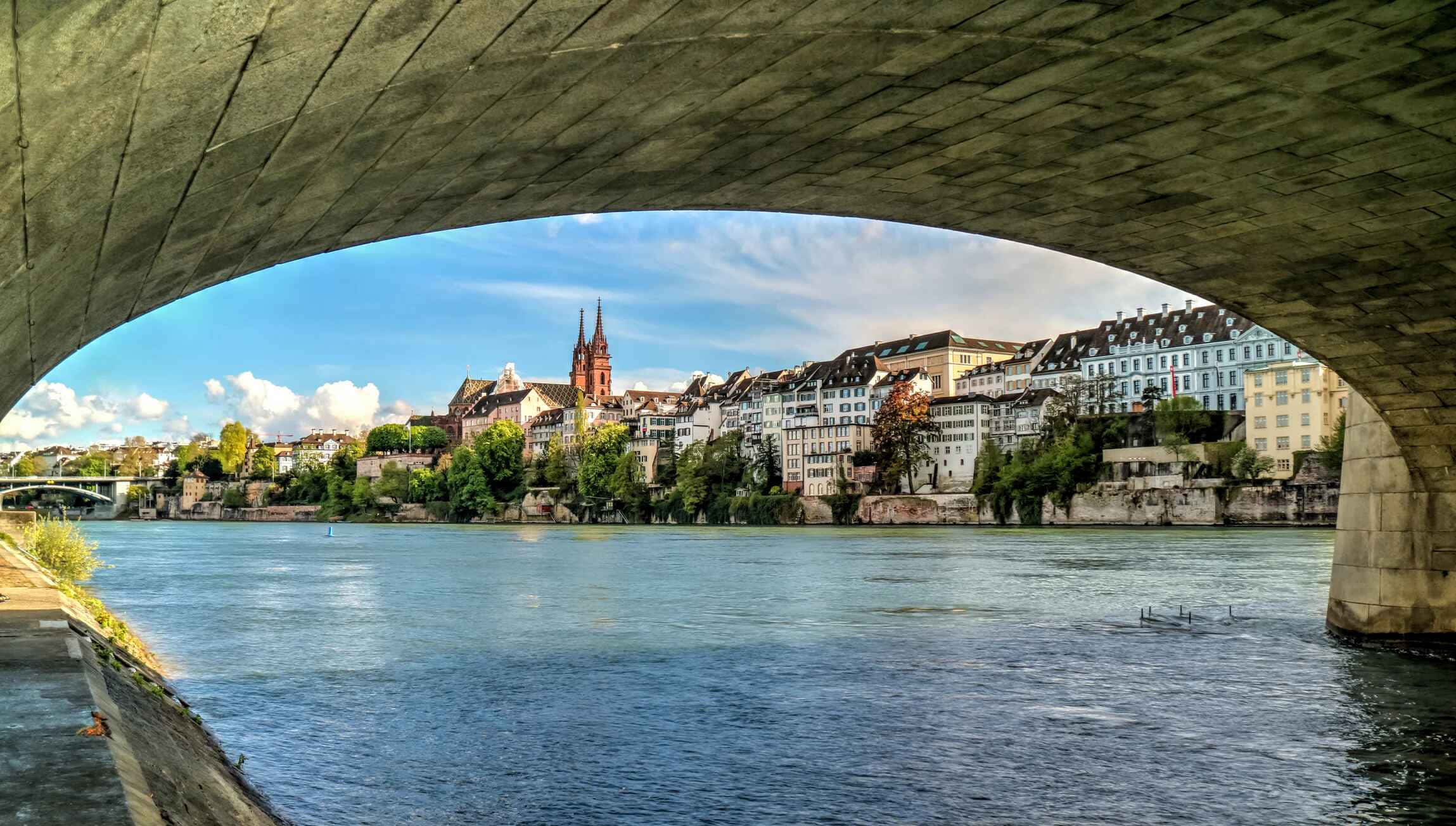 Basel, riverfront, stone bridge, Full HD Desktop Wallpaper