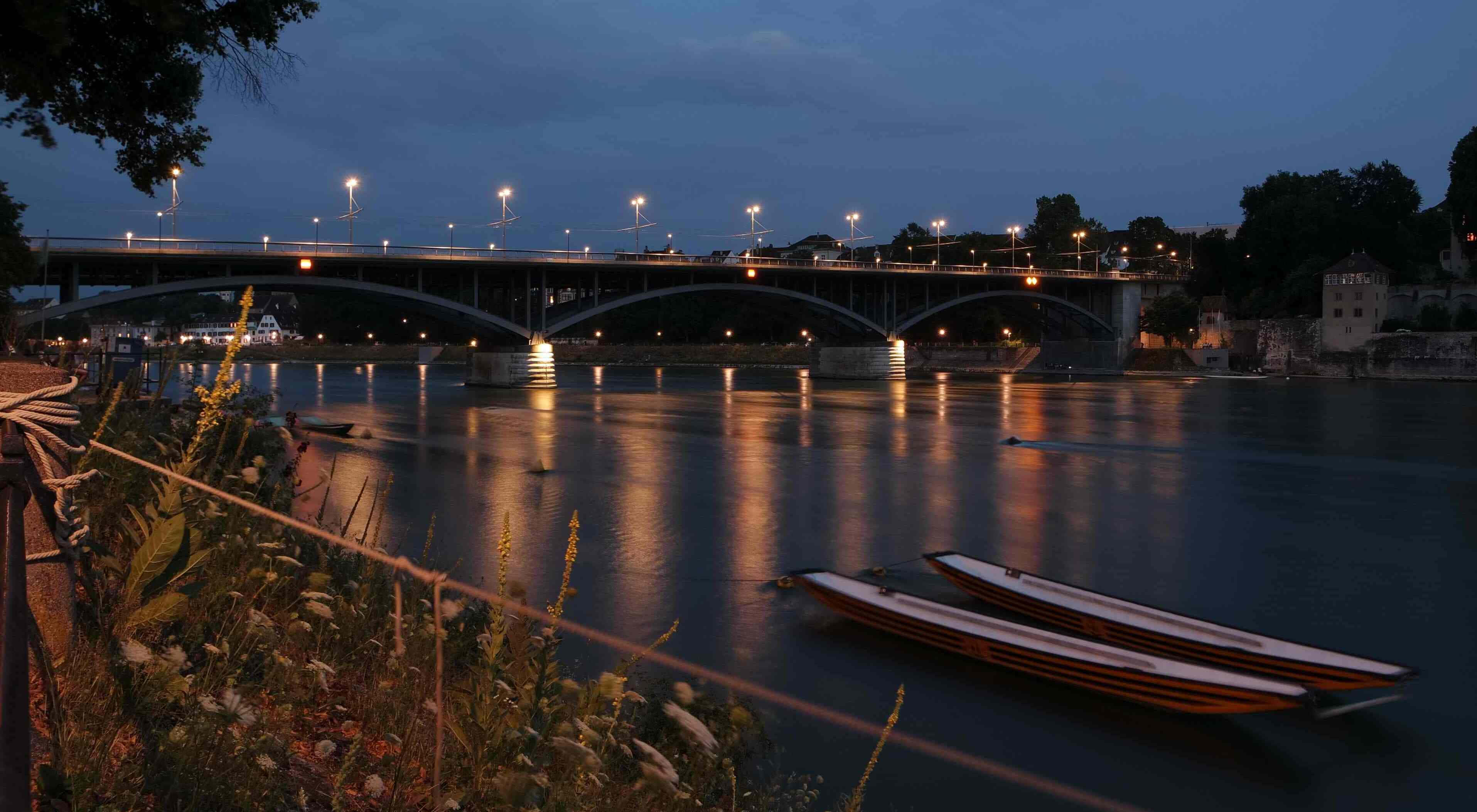 Basel, river, night, 2K Desktop Wallpaper