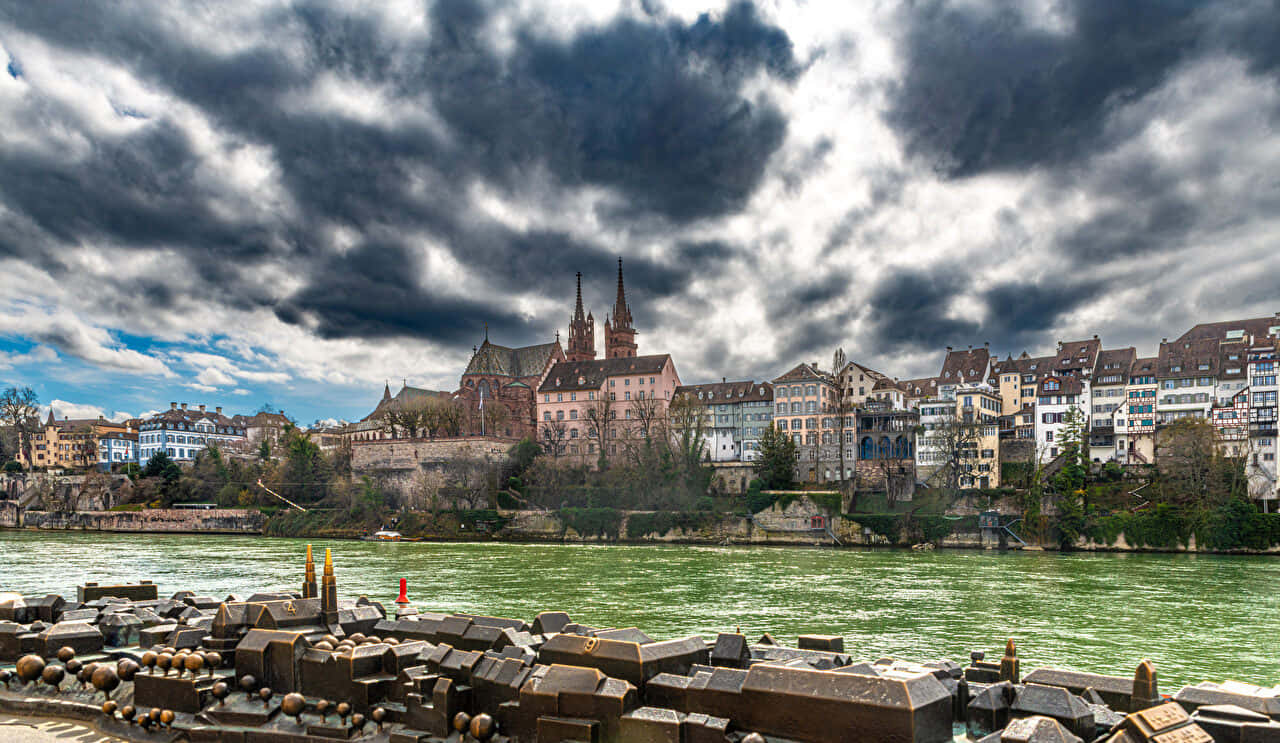 Basel, skyline, cloudy day, HD Desktop Wallpaper